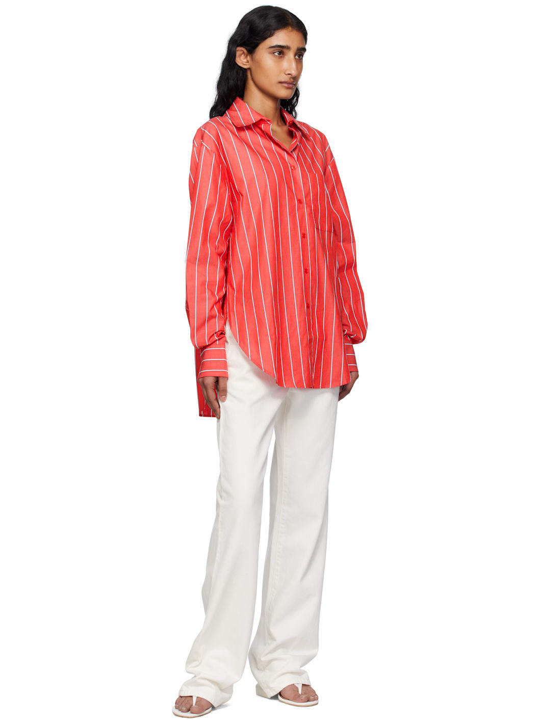 Red & White Lui Striped Cotton Shirt - 4