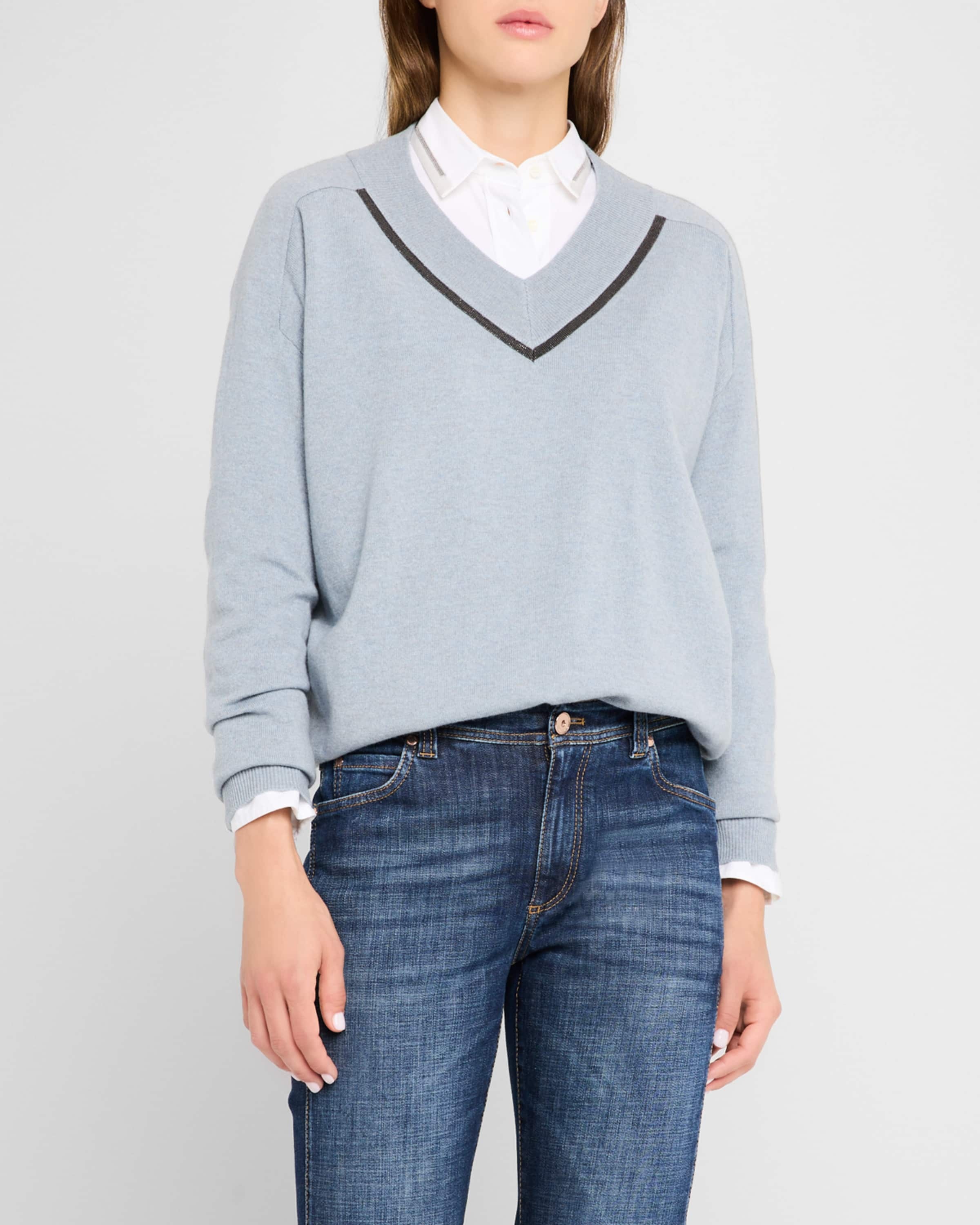 Monili Wide V-Neck Cashmere Sweater - 2