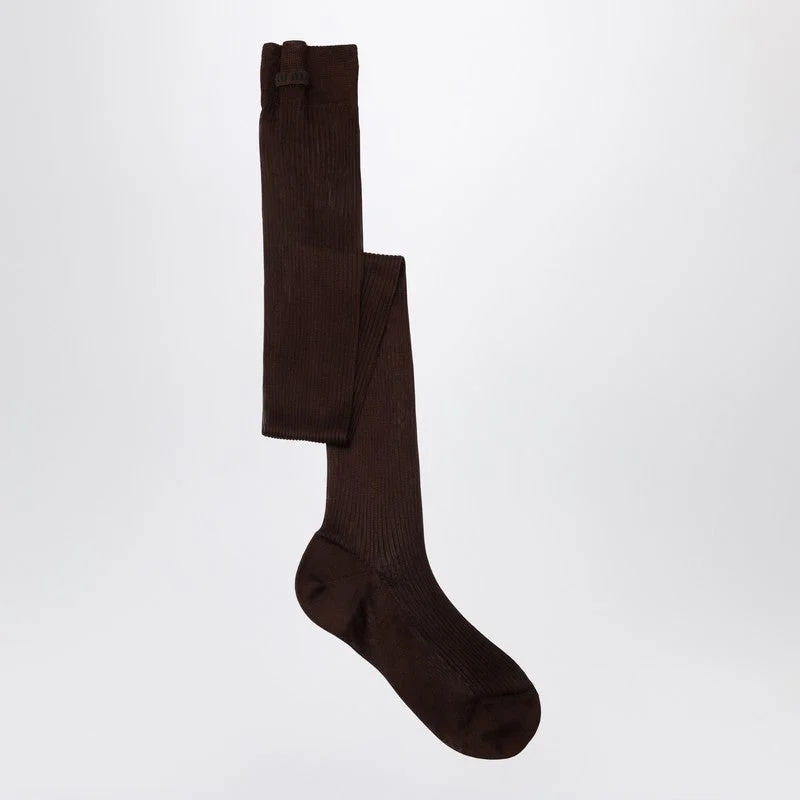 Miu Miu Cocoa-Coloured Silk-Blend Socks Women - 1