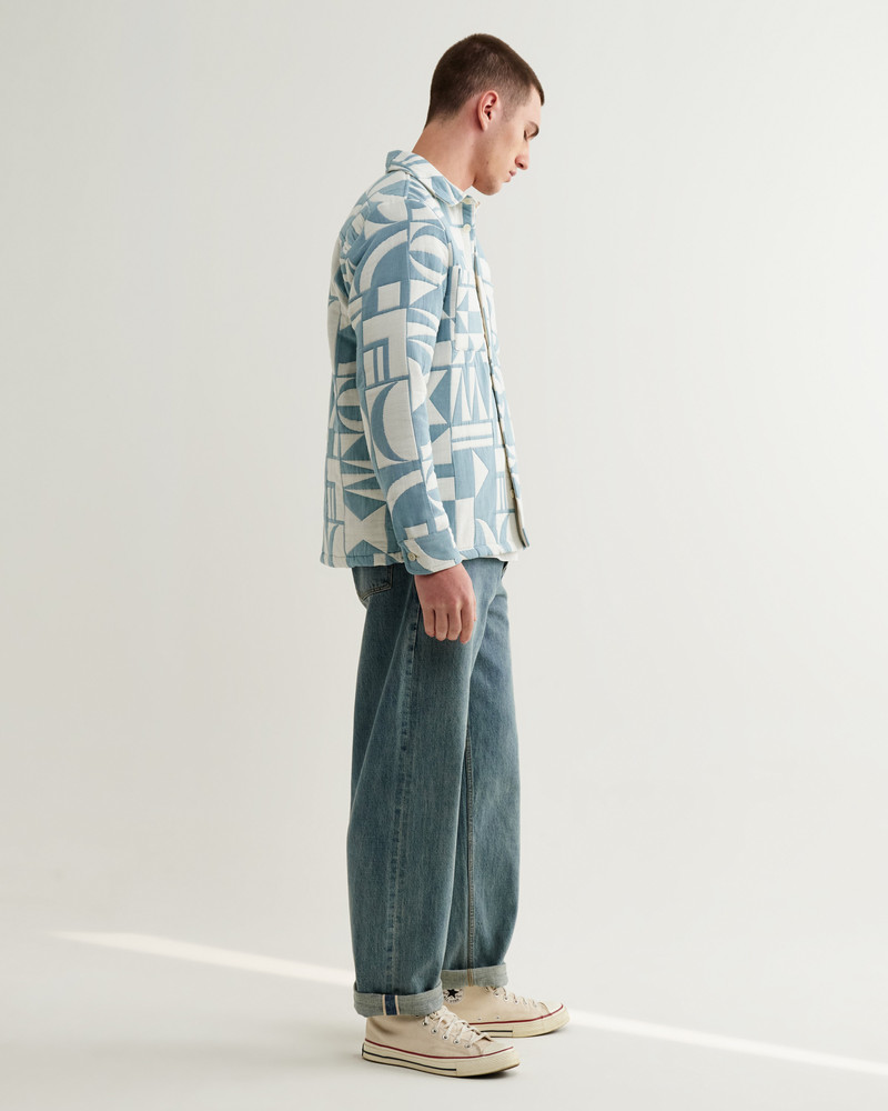 Otto - Light Blue And Ecru Quilted Jacquard Overshirt 5