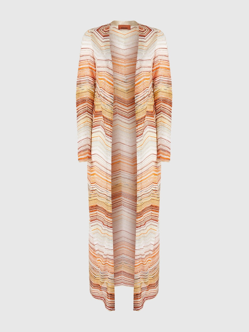 Long chevron lamé cardigan with sequins and decorative lace - 1
