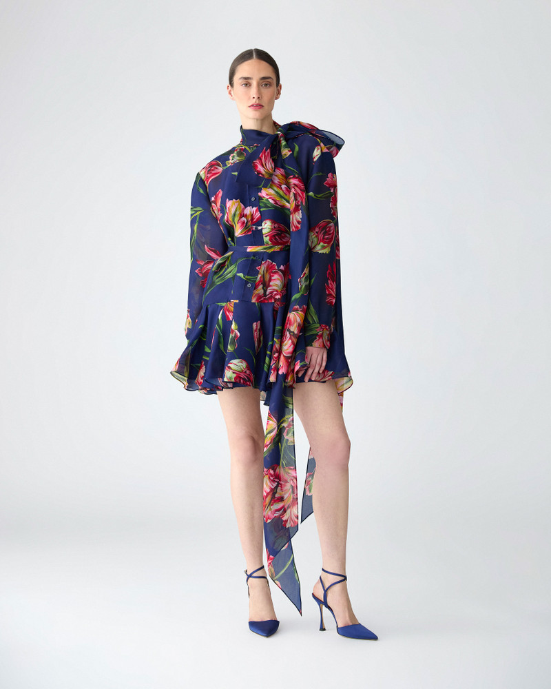 CAROLINA HERRERA Tulip-Print Mini Dress with Bow outlook