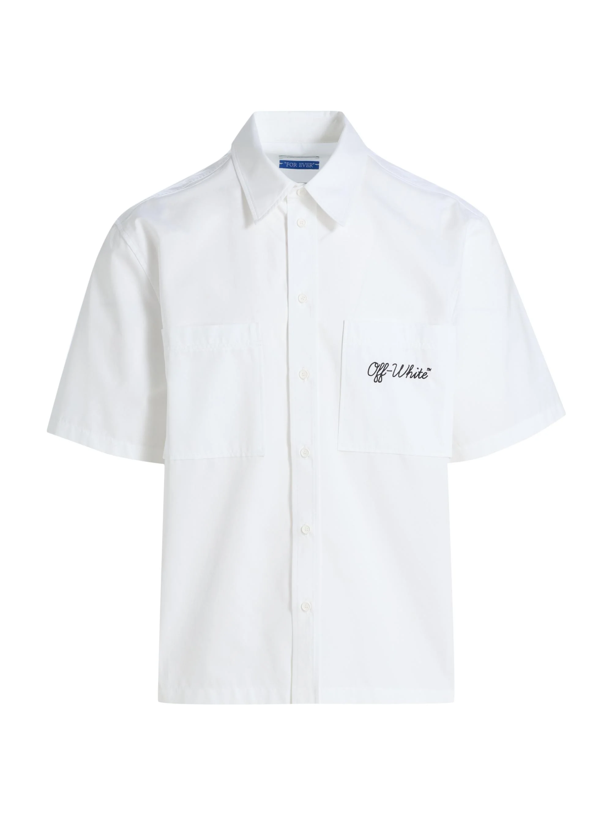 Men's Script Summer Poplin Button-Front Shirt - White Black - 1