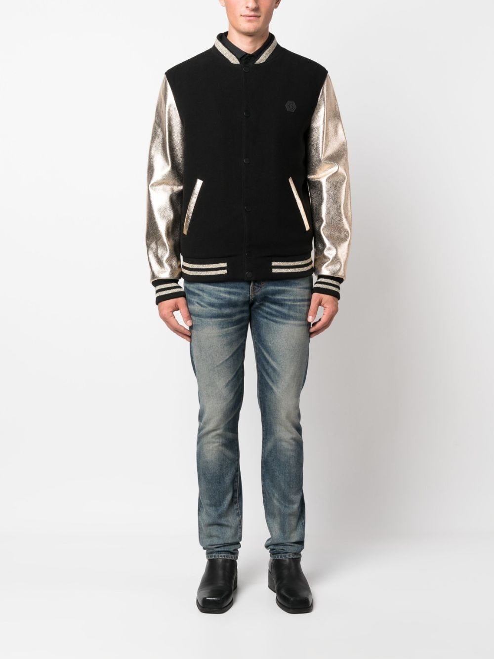 metallic effect-sleeves bomber jacket - 2