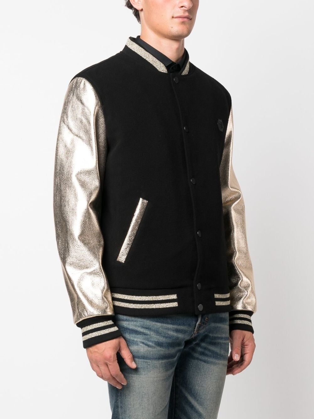 metallic effect-sleeves bomber jacket - 3