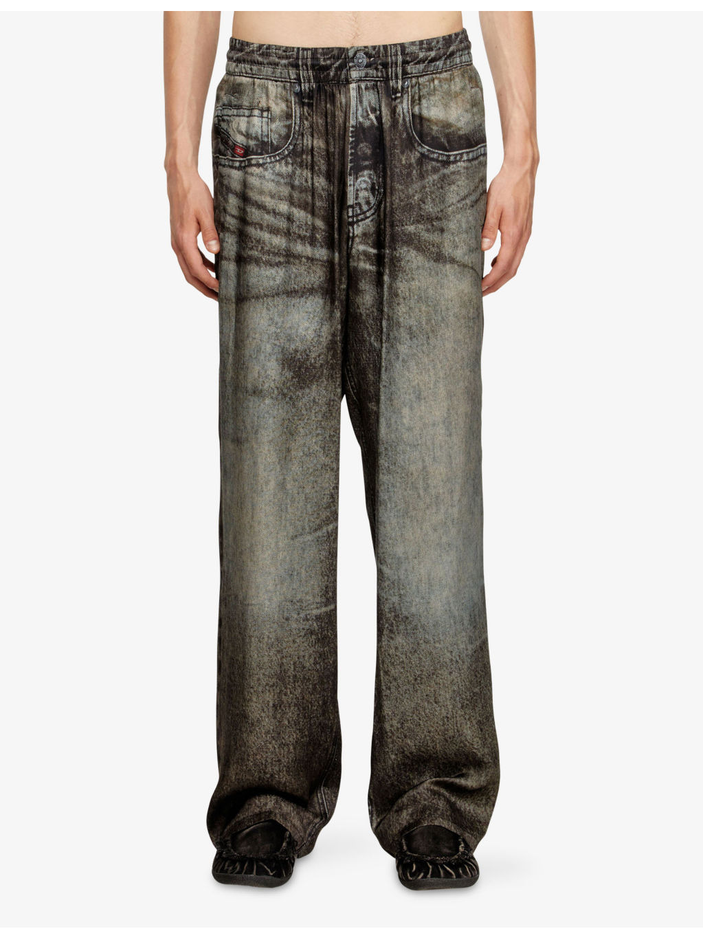 P-Theck-Lkct Denim-Print Straight-Leg Woven Trousers - 3