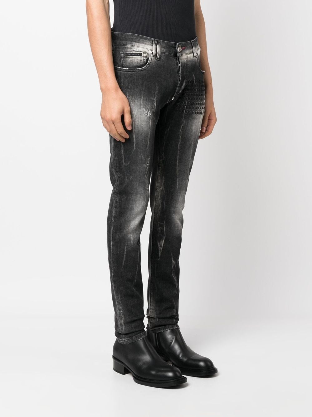 Skull&Bones-embroidered faded jeans - 3