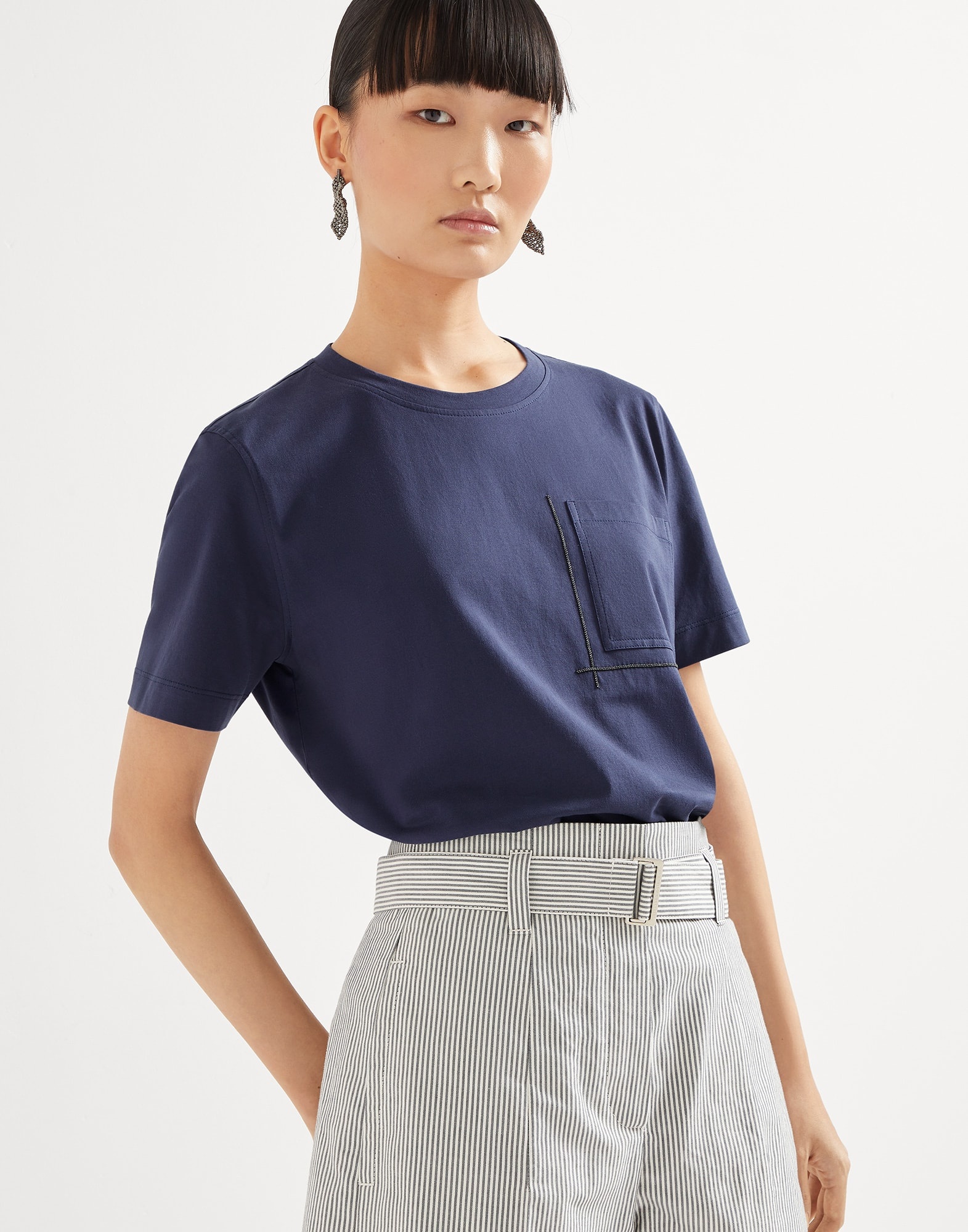 【関税込み】BRUNELLO CUCINELLI Shiny Pocket Detail' T-shirt Brunello Cucinelli Cotton jersey T-shirt with shiny pocket