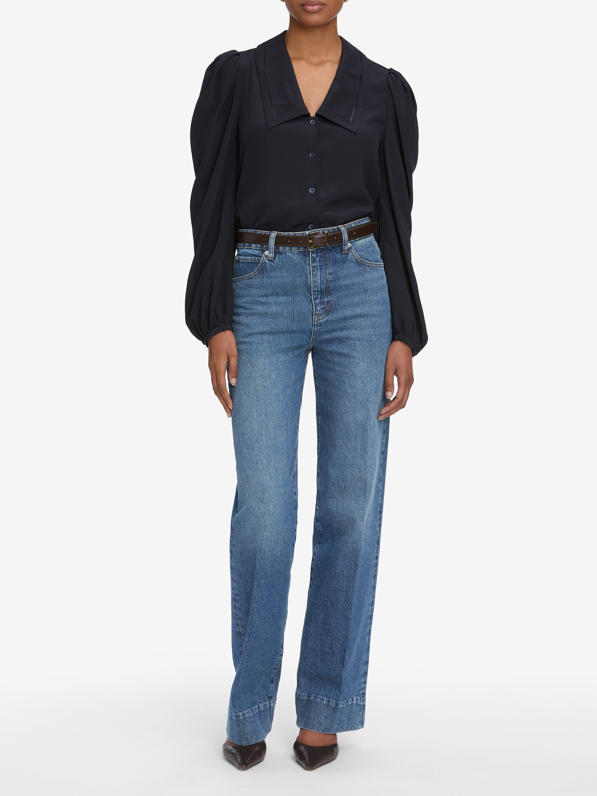 The Long Sleeve Sailor Blouse in Navy - 2