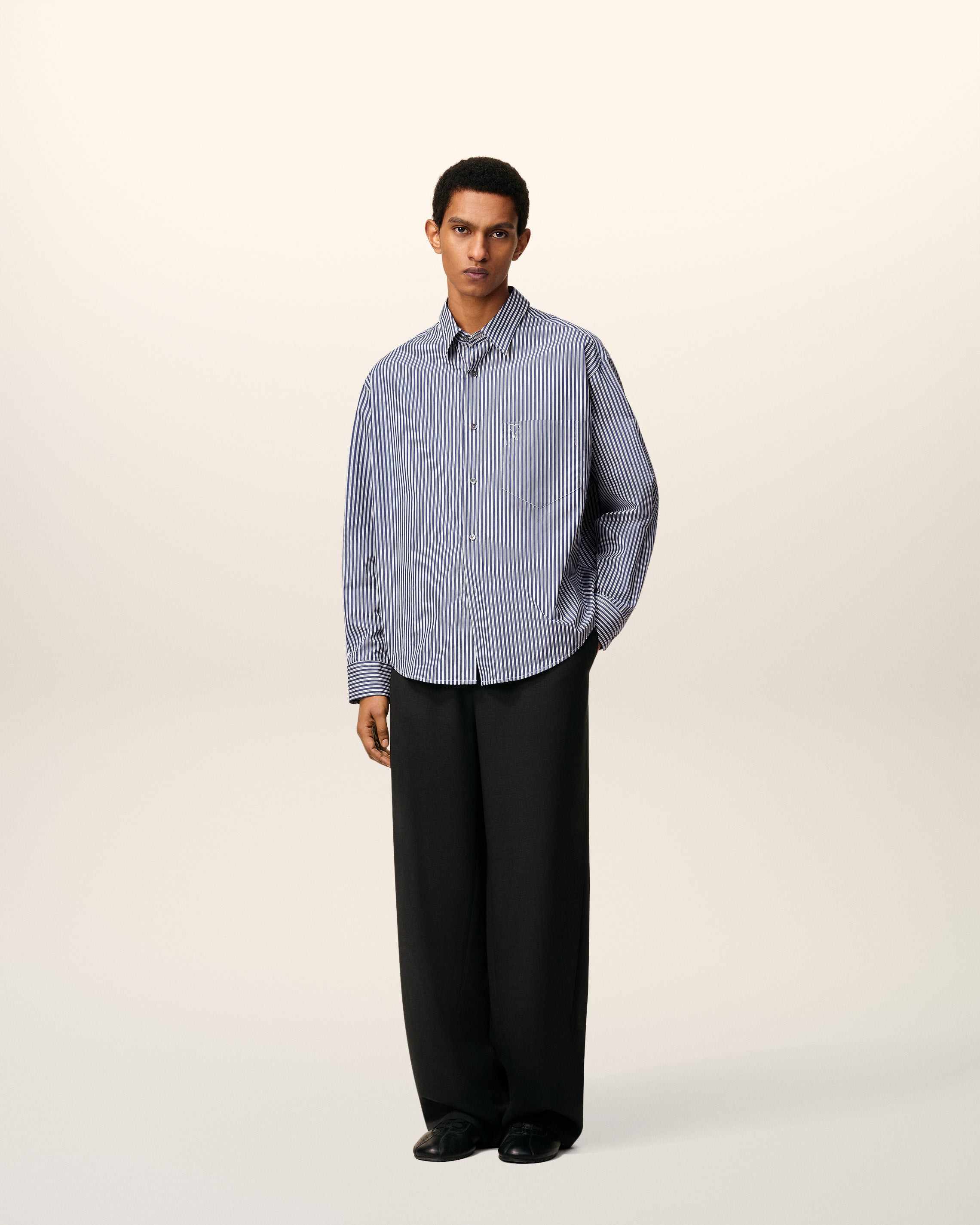 BLUE COTTON EMBOSSED STRIPED AMI DE COEUR BOXY SHIRT - 3