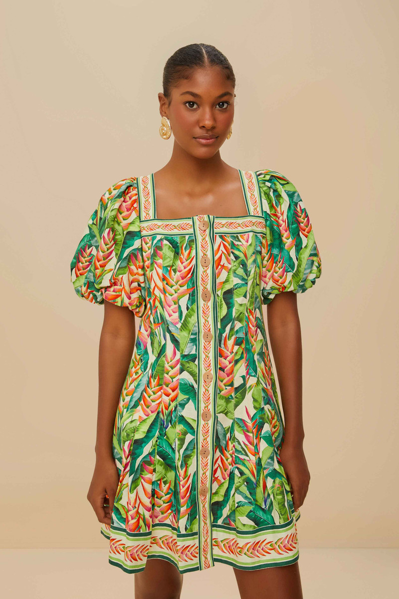 Off-White Heli Leaves Lenzing™ Ecovero™ Euroflax™ Mini Dress 1