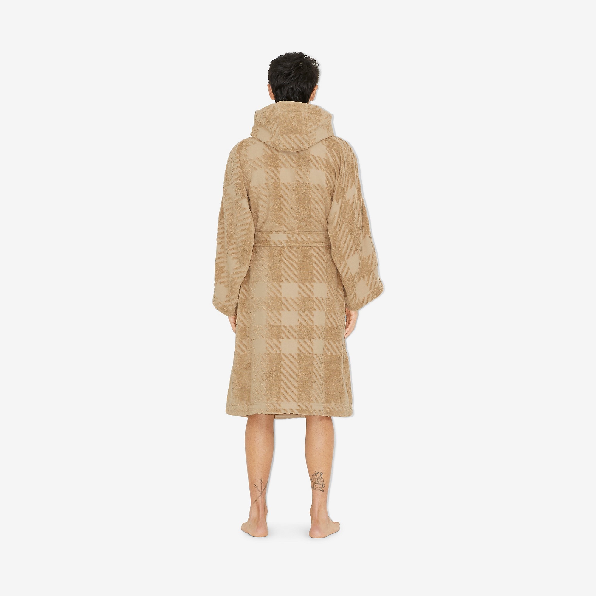 Check Cotton Jacquard Hooded Robe - 8