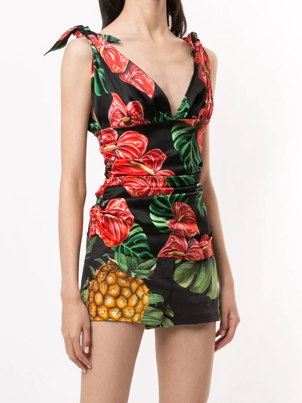 tropical print silk ruched cami top - 3