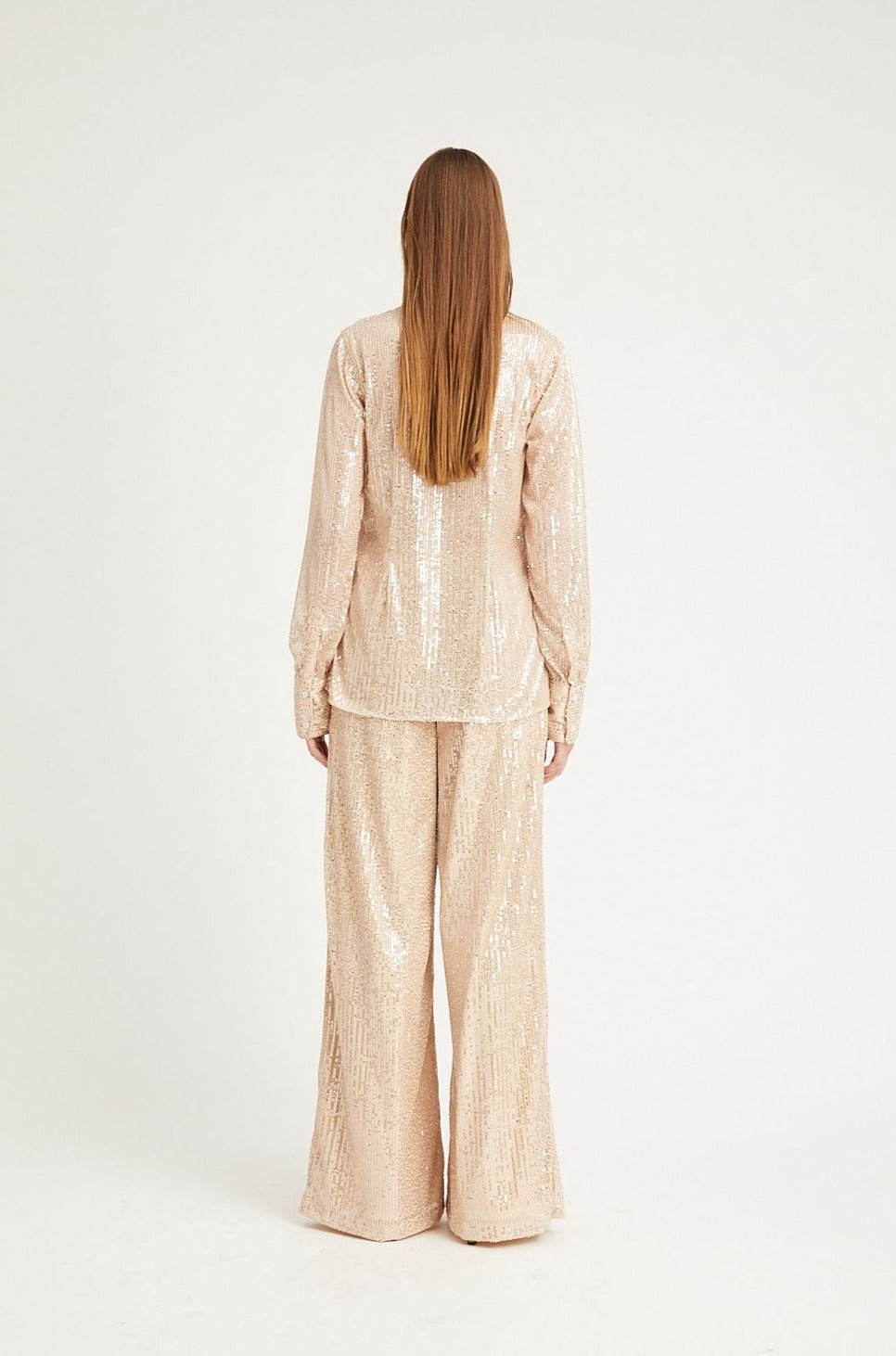 OFF WHITE SEQUIN WIDE LEG PANTS - 4