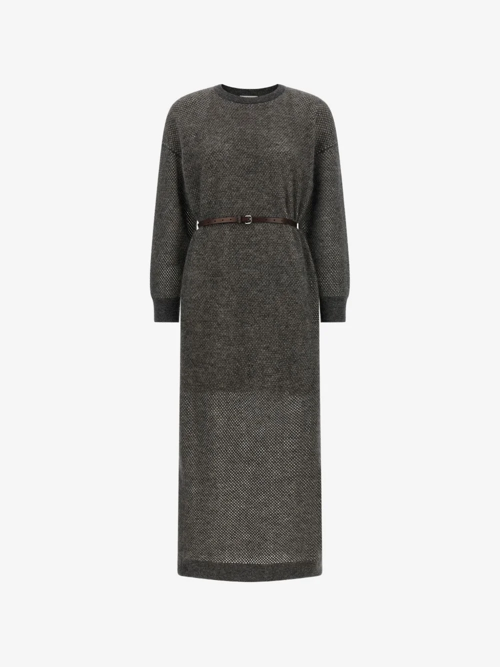Monile belted mesh-knit midi dress - 1