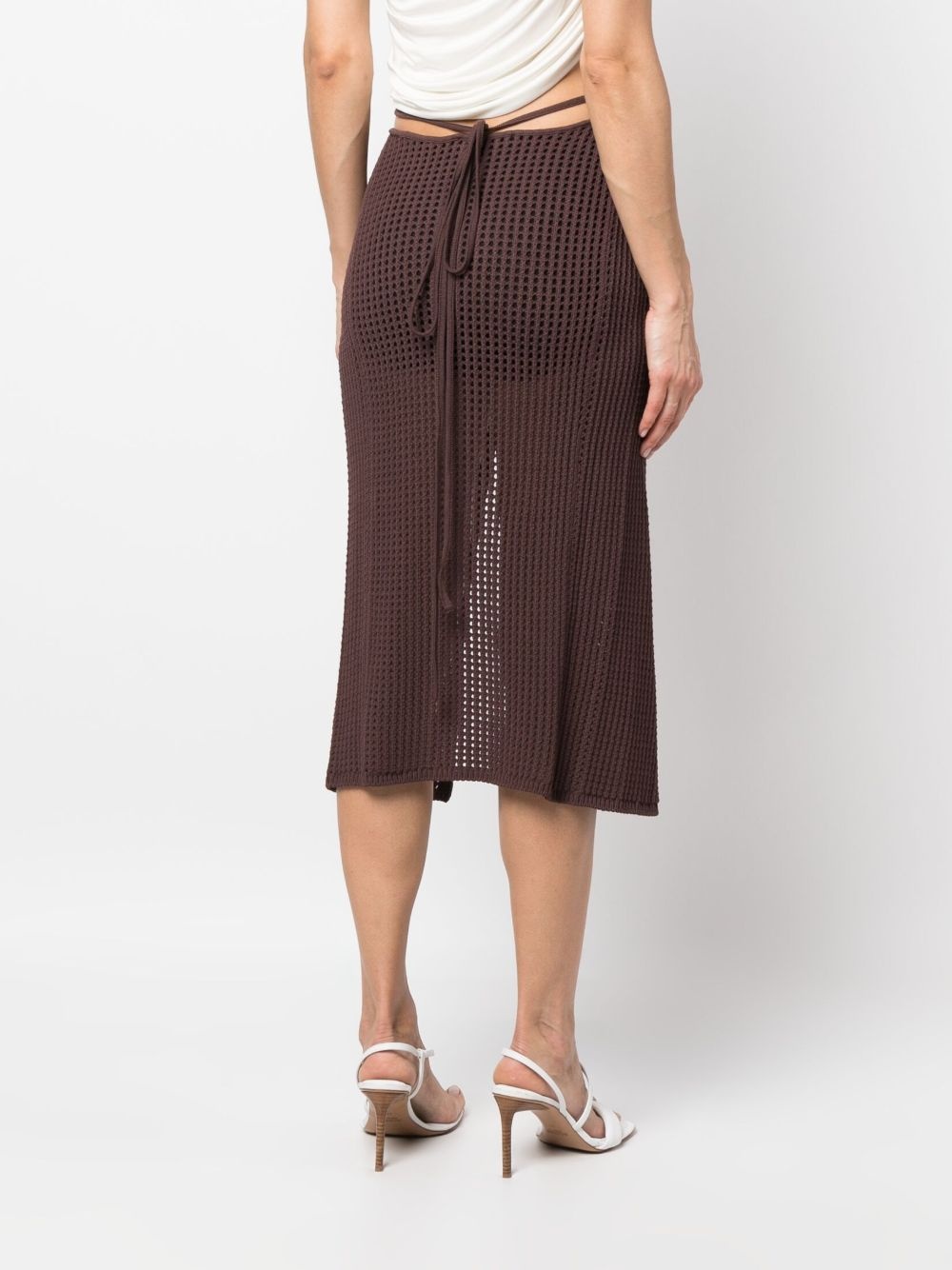 front-slit crochet-knit midi skirt - 4