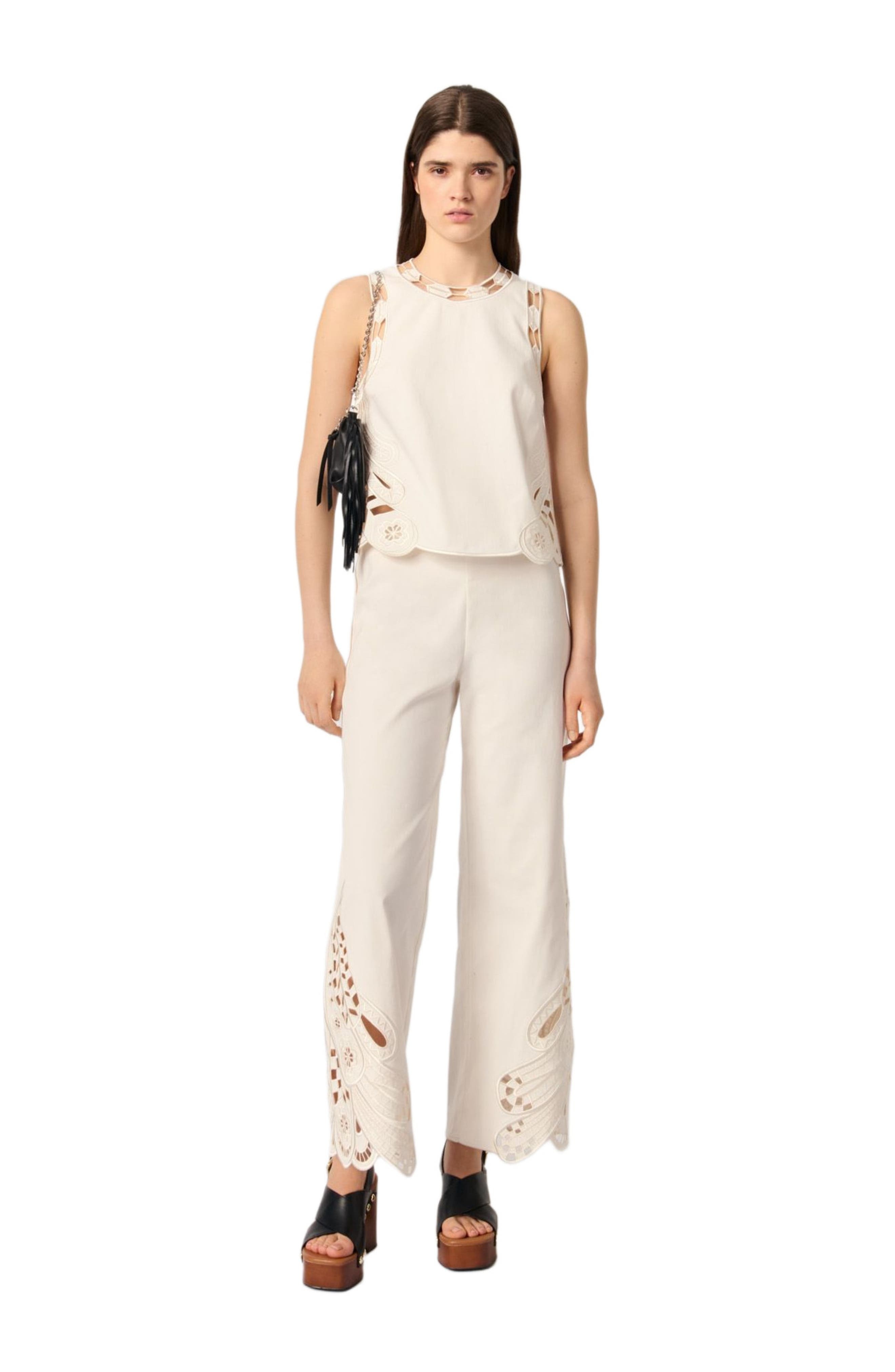 maje Embroidered vest top in Ecru at Nordstrom - 1
