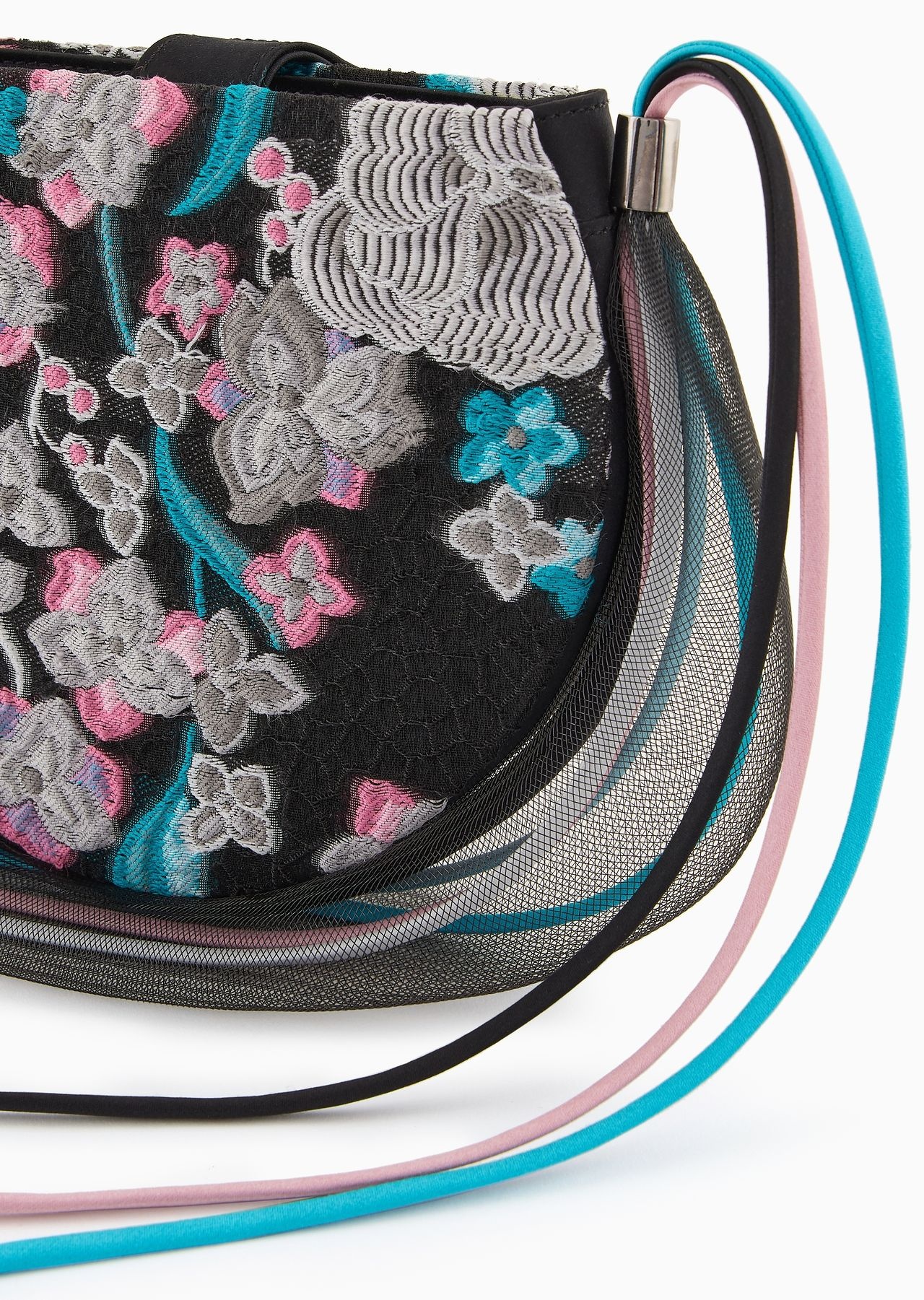 Velvet clutch bag with trailing floral embroidery and crinoline - 5