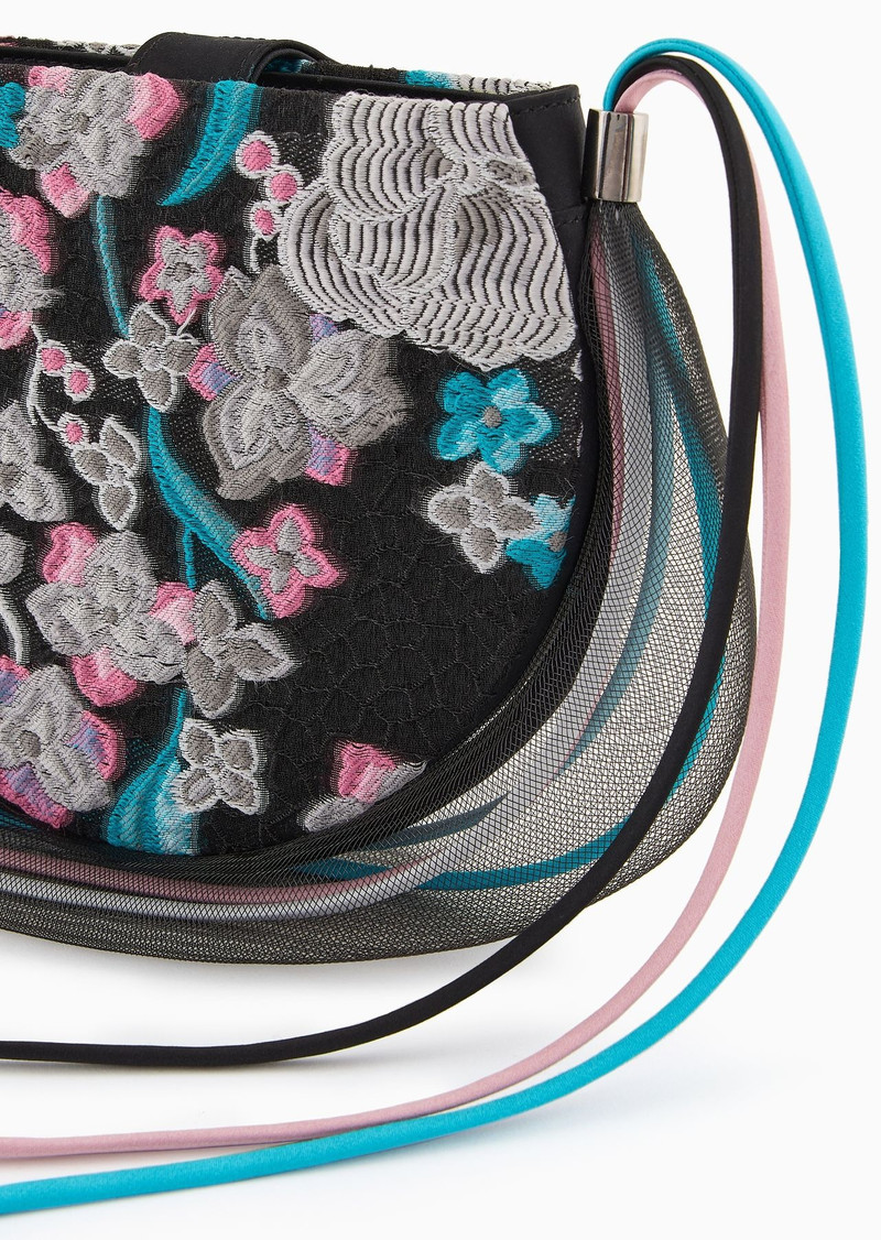 Velvet clutch bag with trailing floral embroidery and crinoline 5