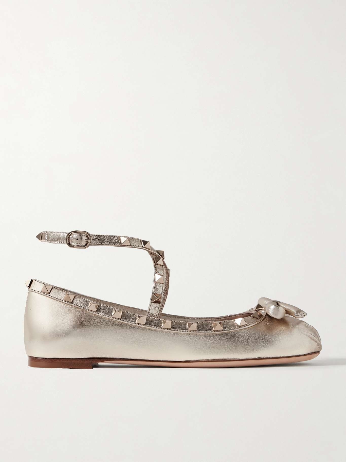 Rockstud metallic leather ballet flats - 1