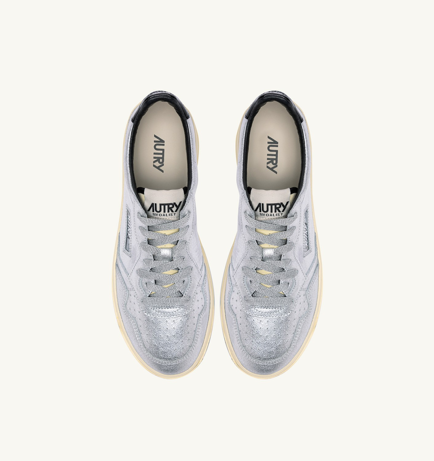 MEDALIST LOW SNEAKERS IN SILVER AND BLACK METALIZED LEATHER - 5