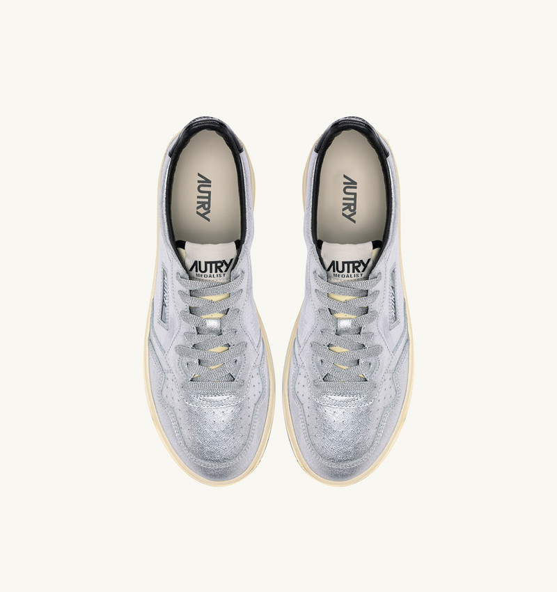 MEDALIST LOW SNEAKERS IN SILVER AND BLACK METALIZED LEATHER 5