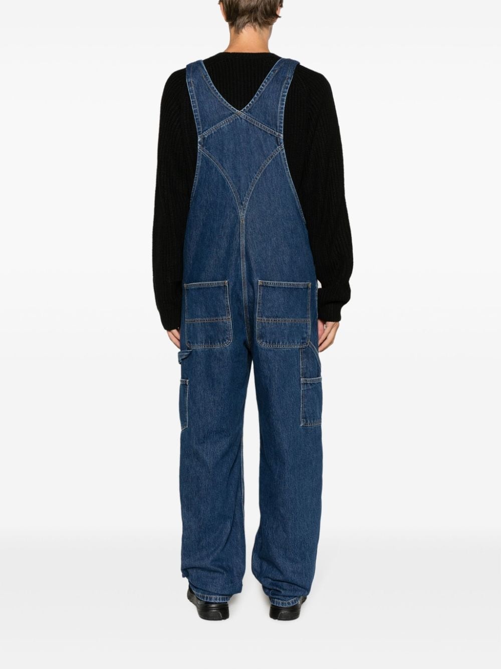 logo-patch denim overalls - 4