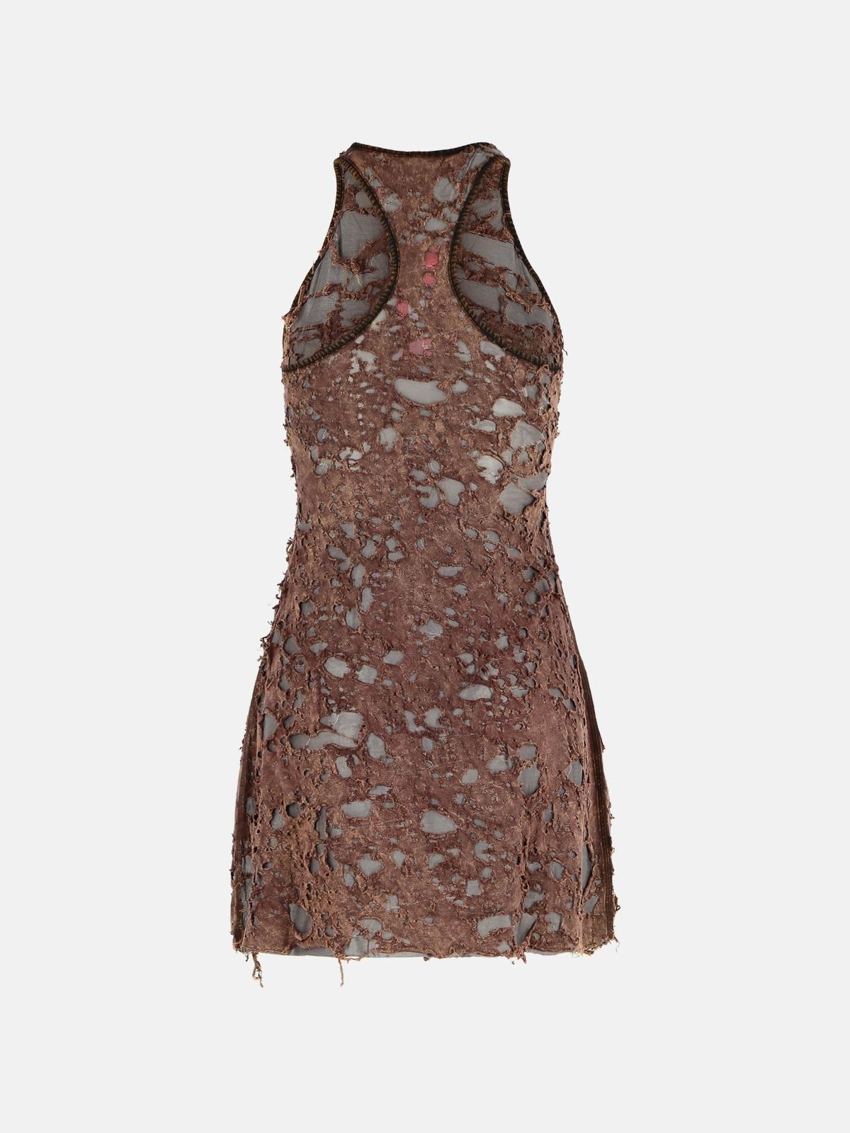 BROWN COTTON BLEND DRESS - 3