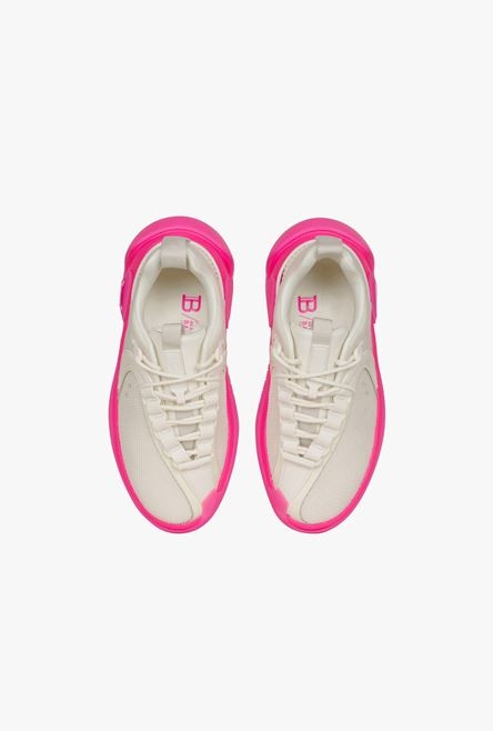 White and neon pink gummy leather and mesh B-Runner sneakers - 4