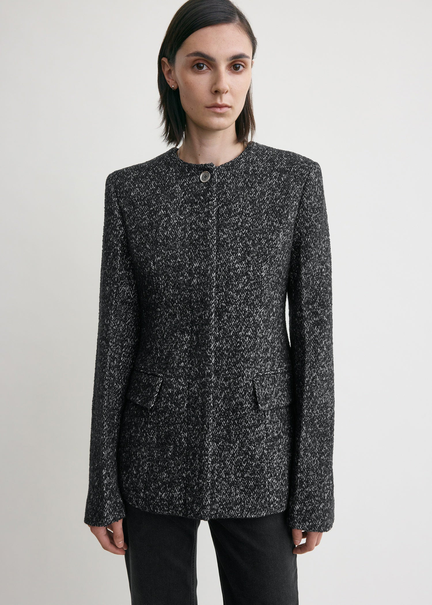 Collarless cinched jacket black/white - 5