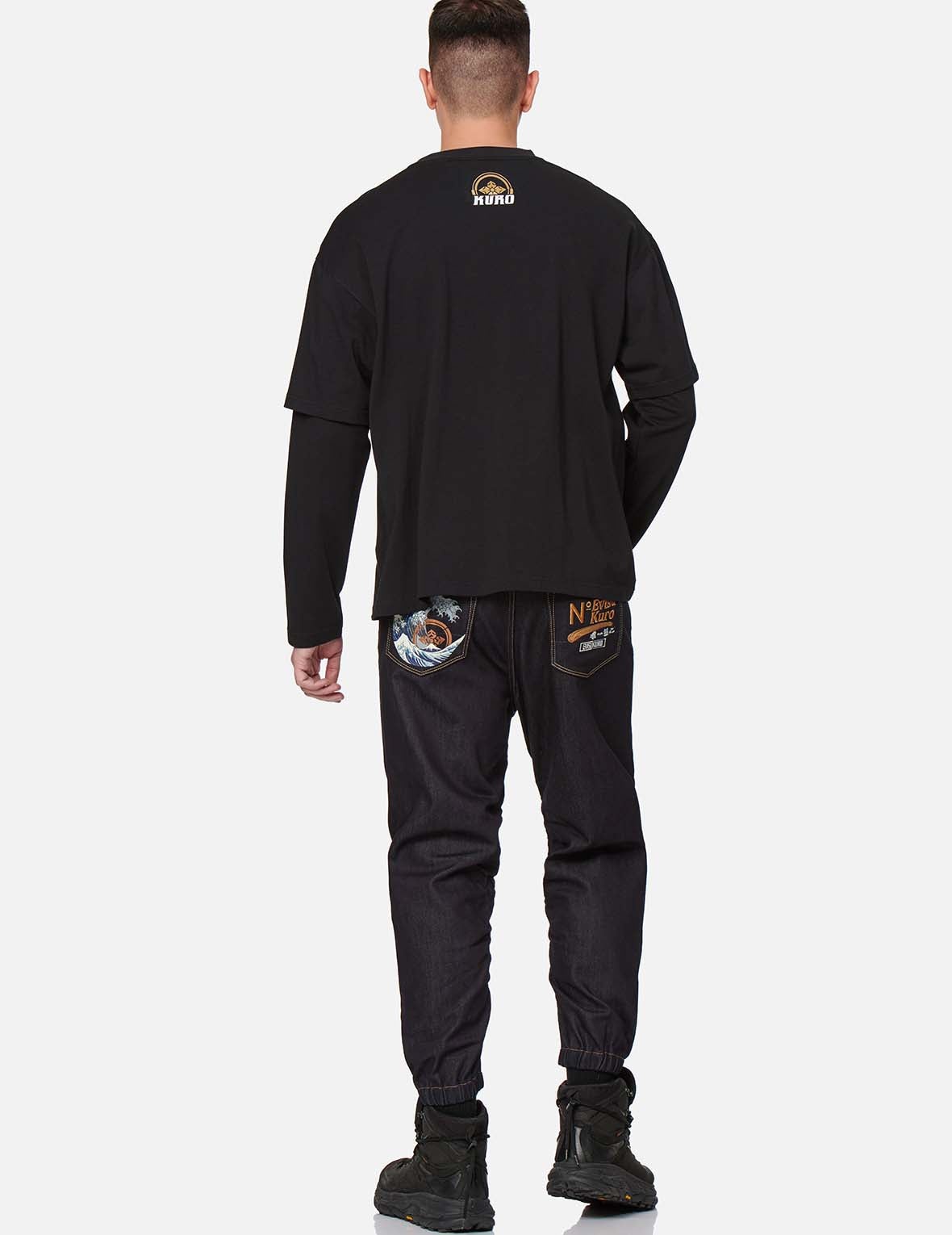 Ukiyo-E and Kamon Print 3D Jogger Jeans - 5