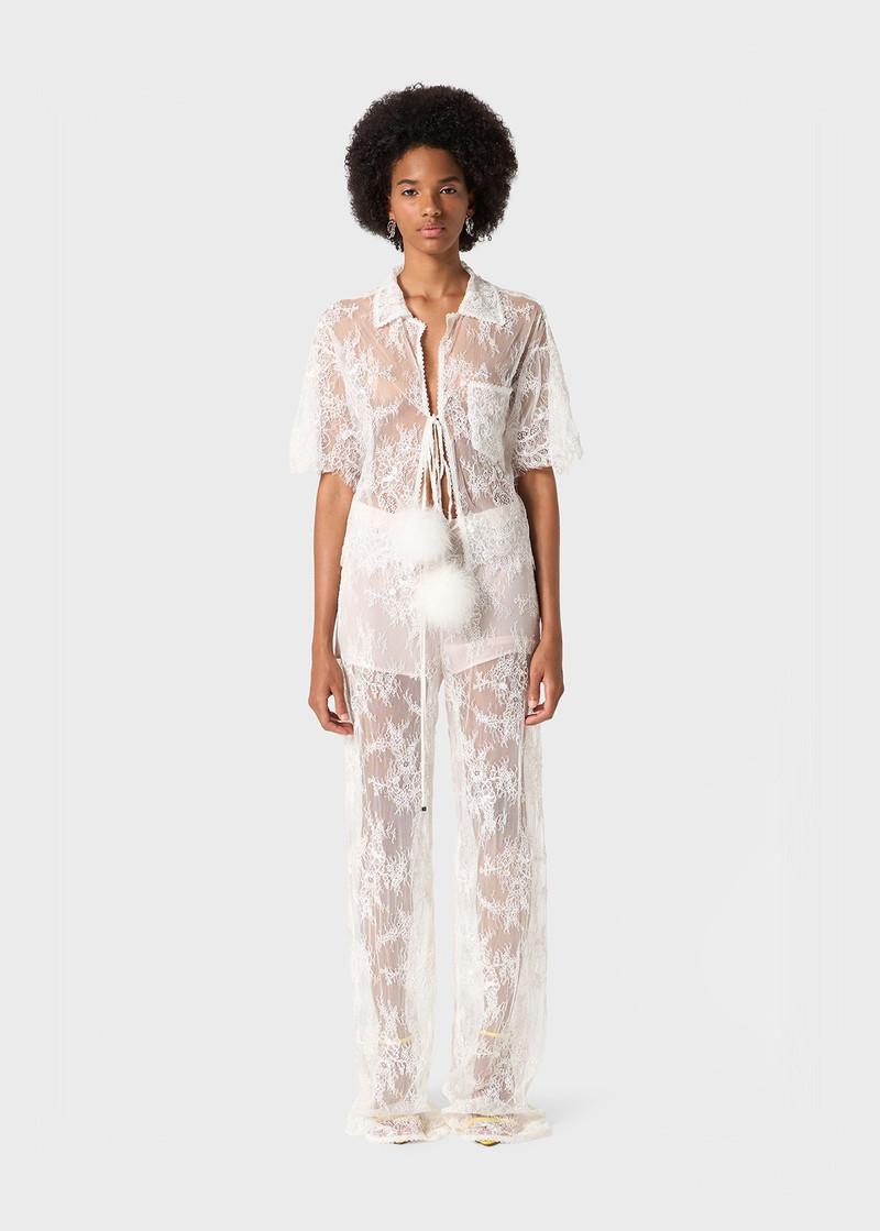 Blumarine BOXY SHIRT IN RÉBRODÉ LACE WITH FEATHER POMPONS outlook