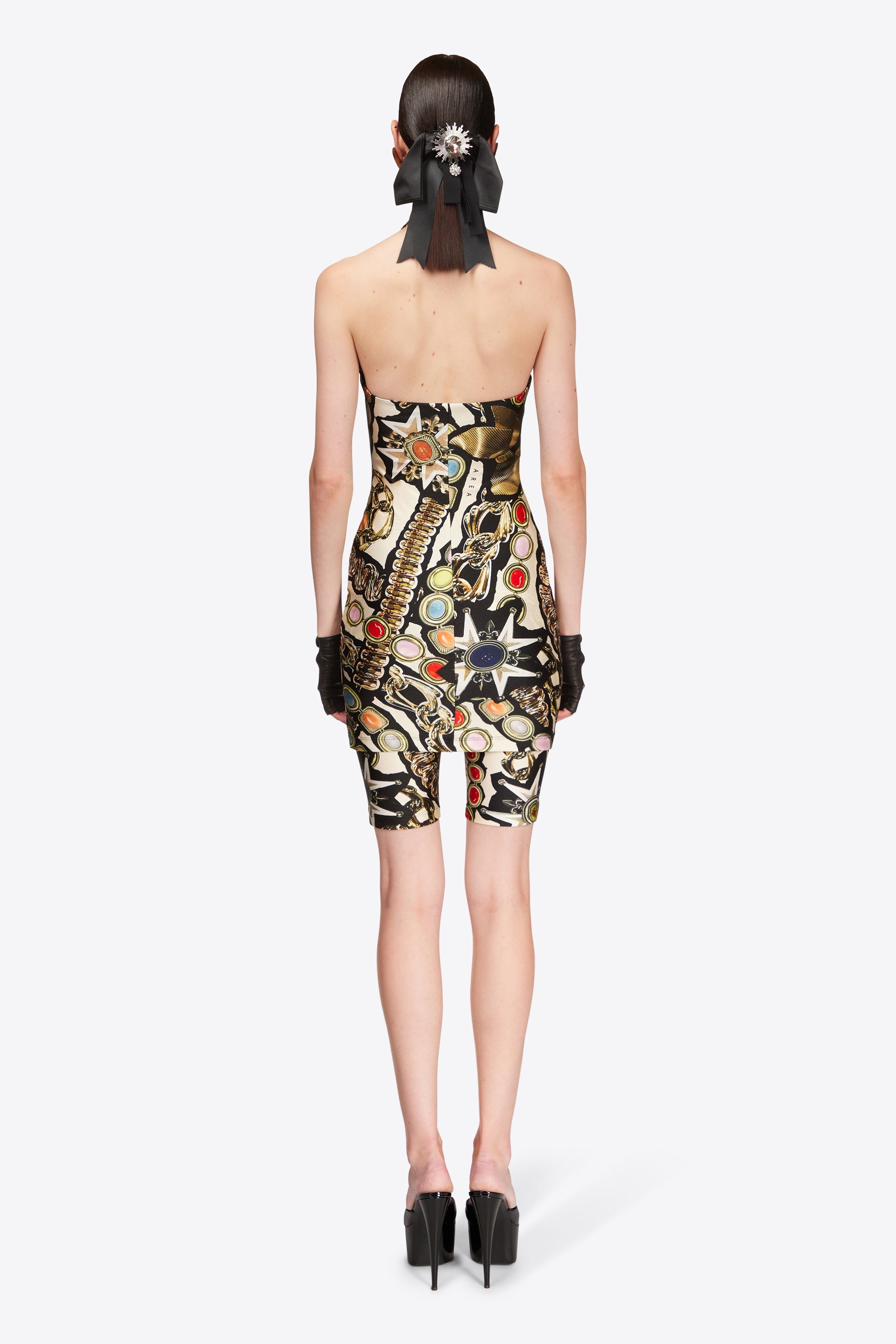GEMSTONE CHAIN PRINTED HALTER MINI DRESS - 6