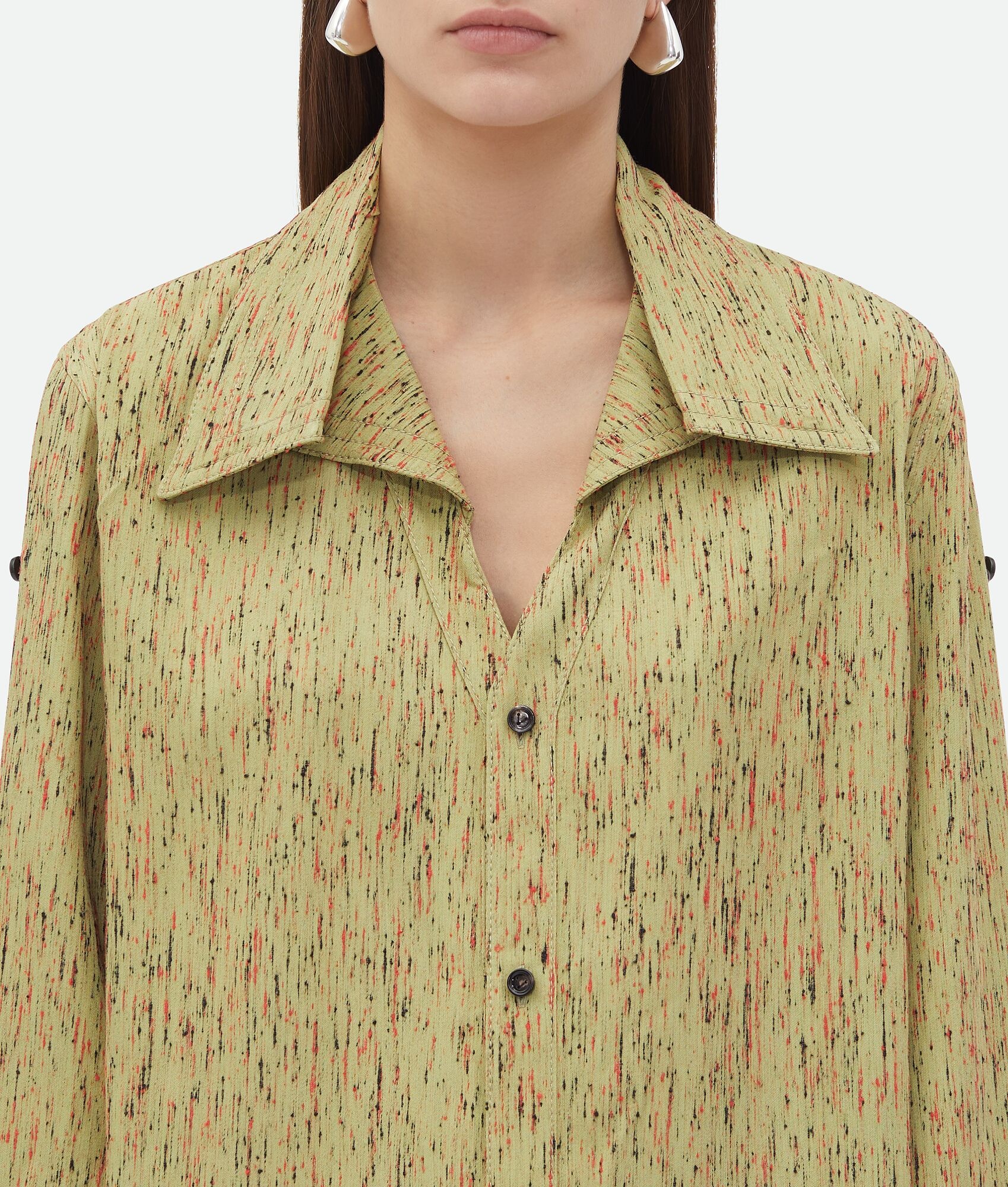 Textured Viscose Stripe Shirt With Folded Collar - 5