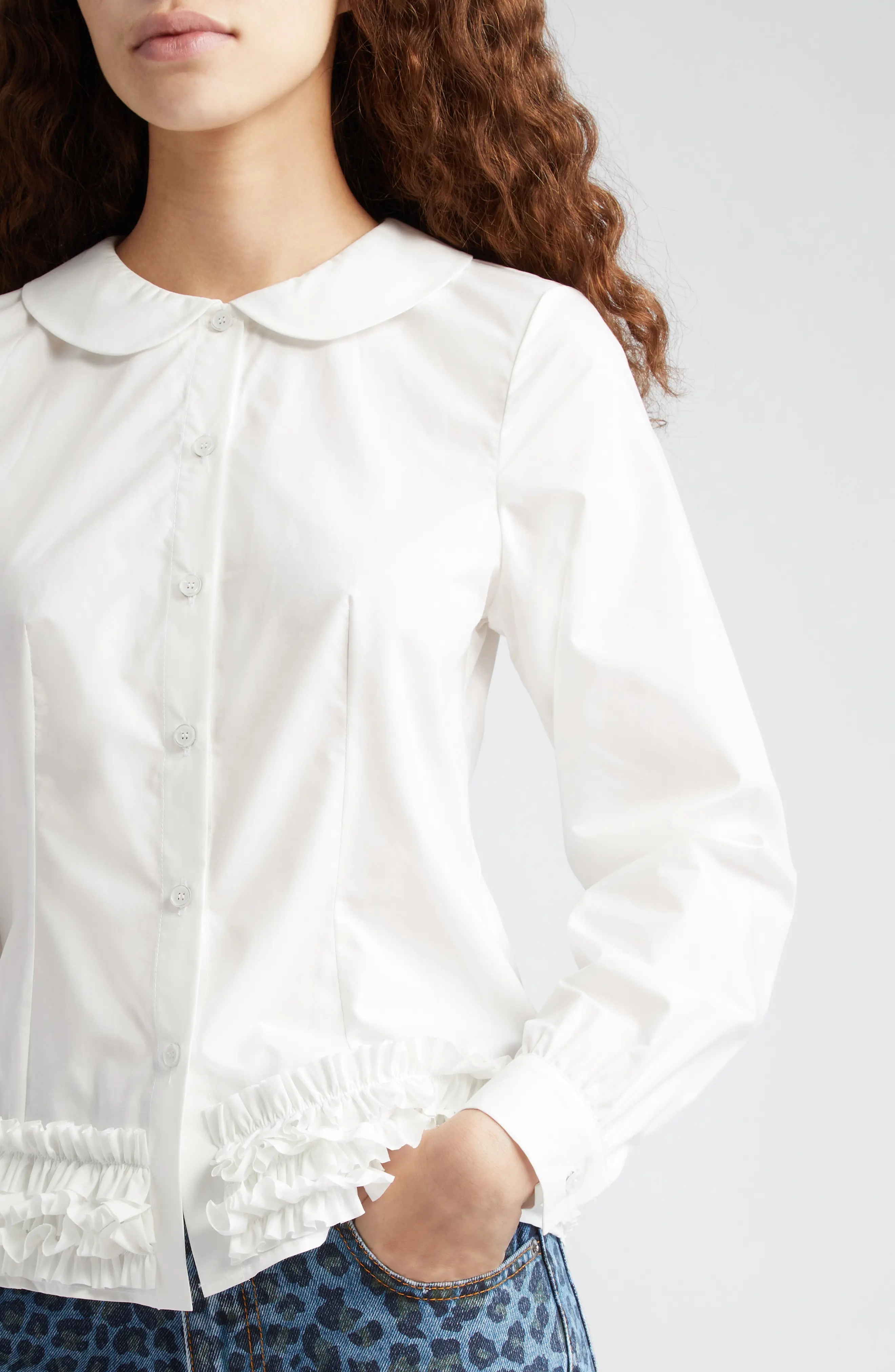 Sara Ruffle Hem Cotton Button-Up Shirt - 5