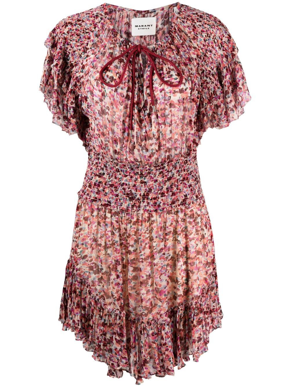 abstract-print shirred-detail dress - 1