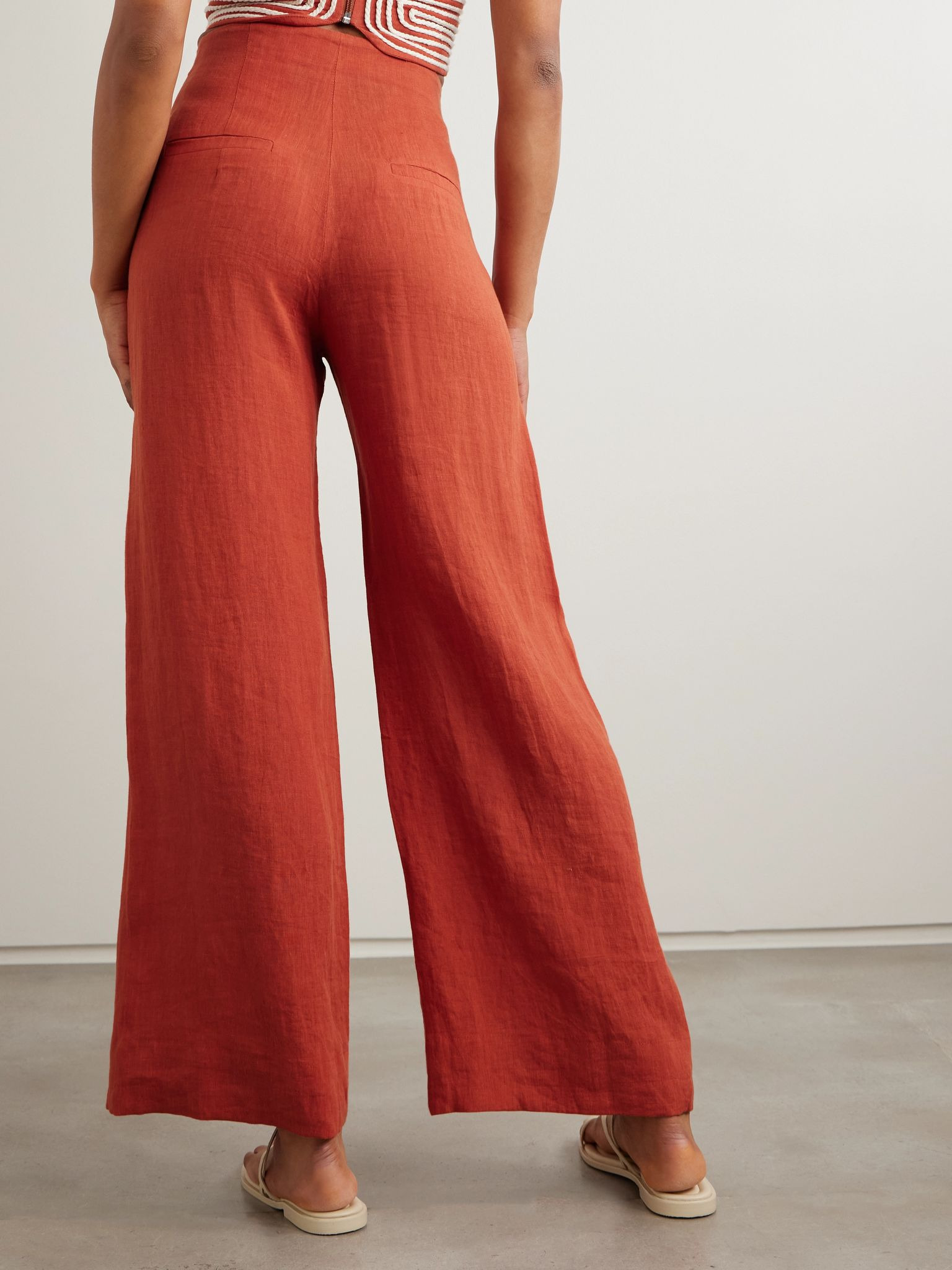 Poesia wide-leg linen pants Brick - 3