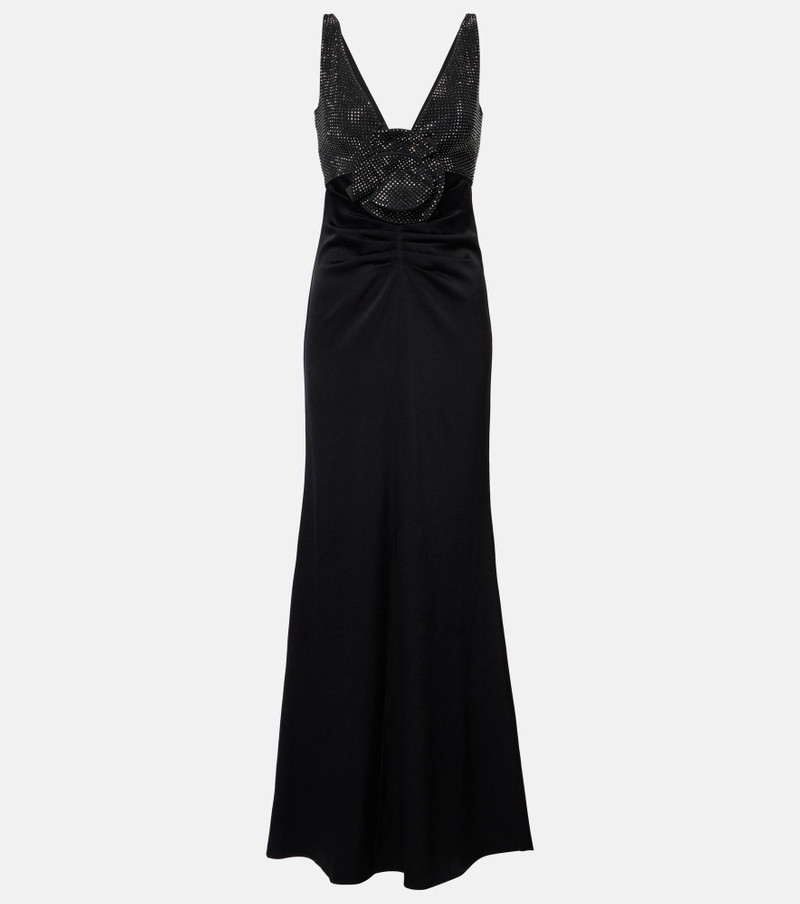 Floral-appliqué embellished satin crêpe gown - 1
