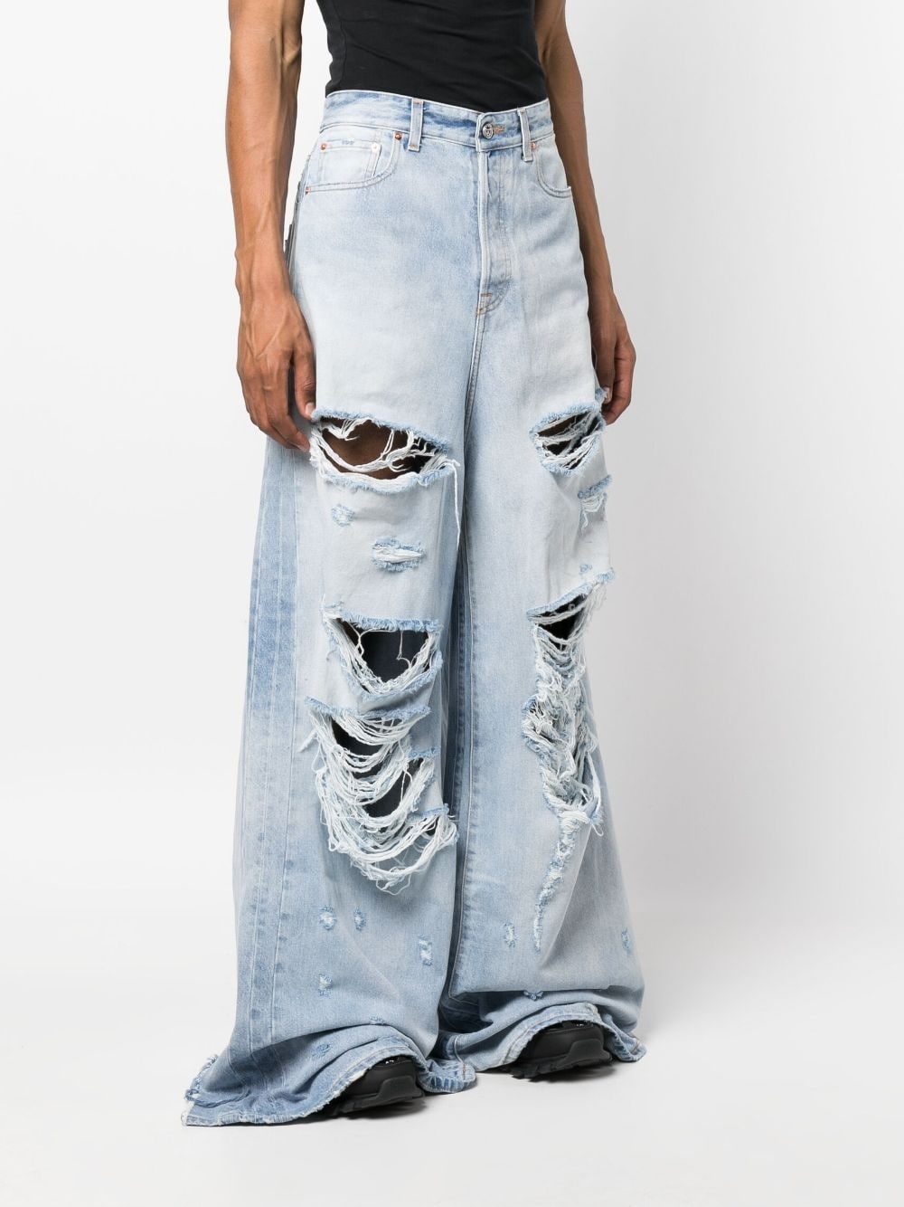 distressed wide-leg jeans - 4
