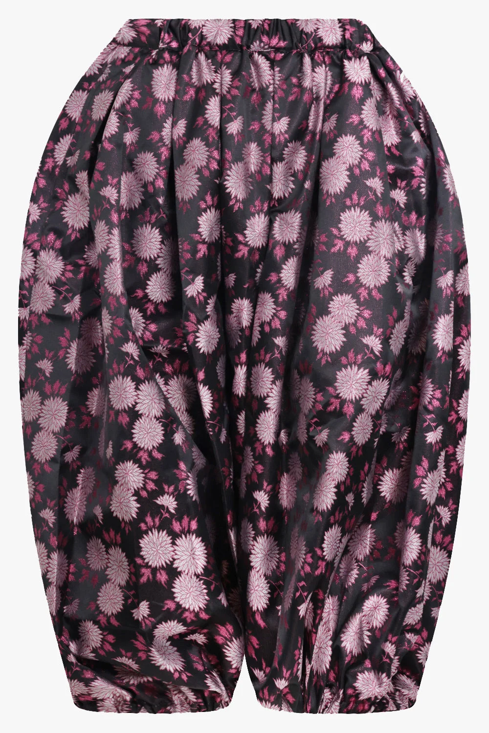 FLORAL PRINT ELASTIC WAIST DROP CROTCH CROP PANT | BLACK/PINK - 1