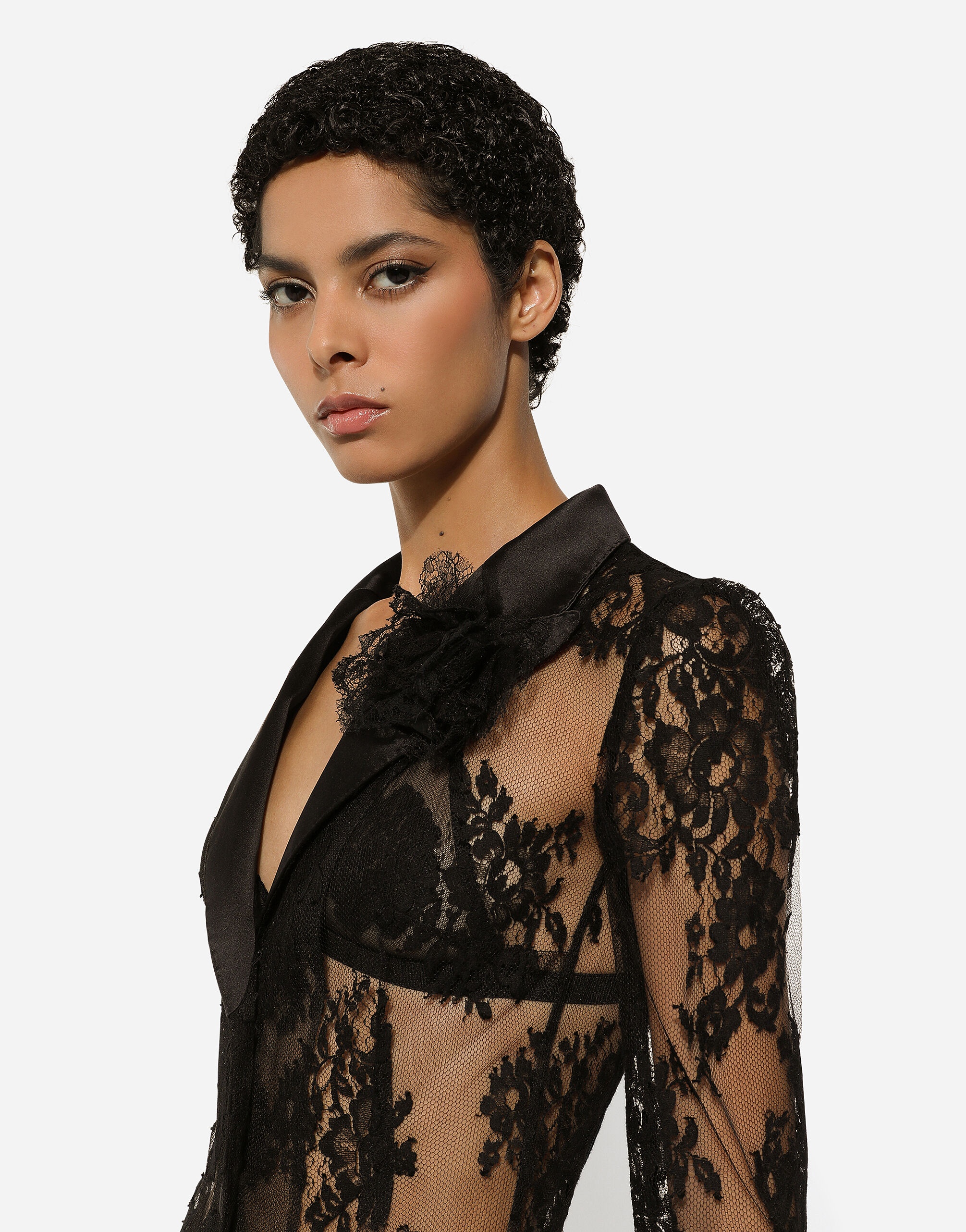 Floral lace jacket with satin details - 5