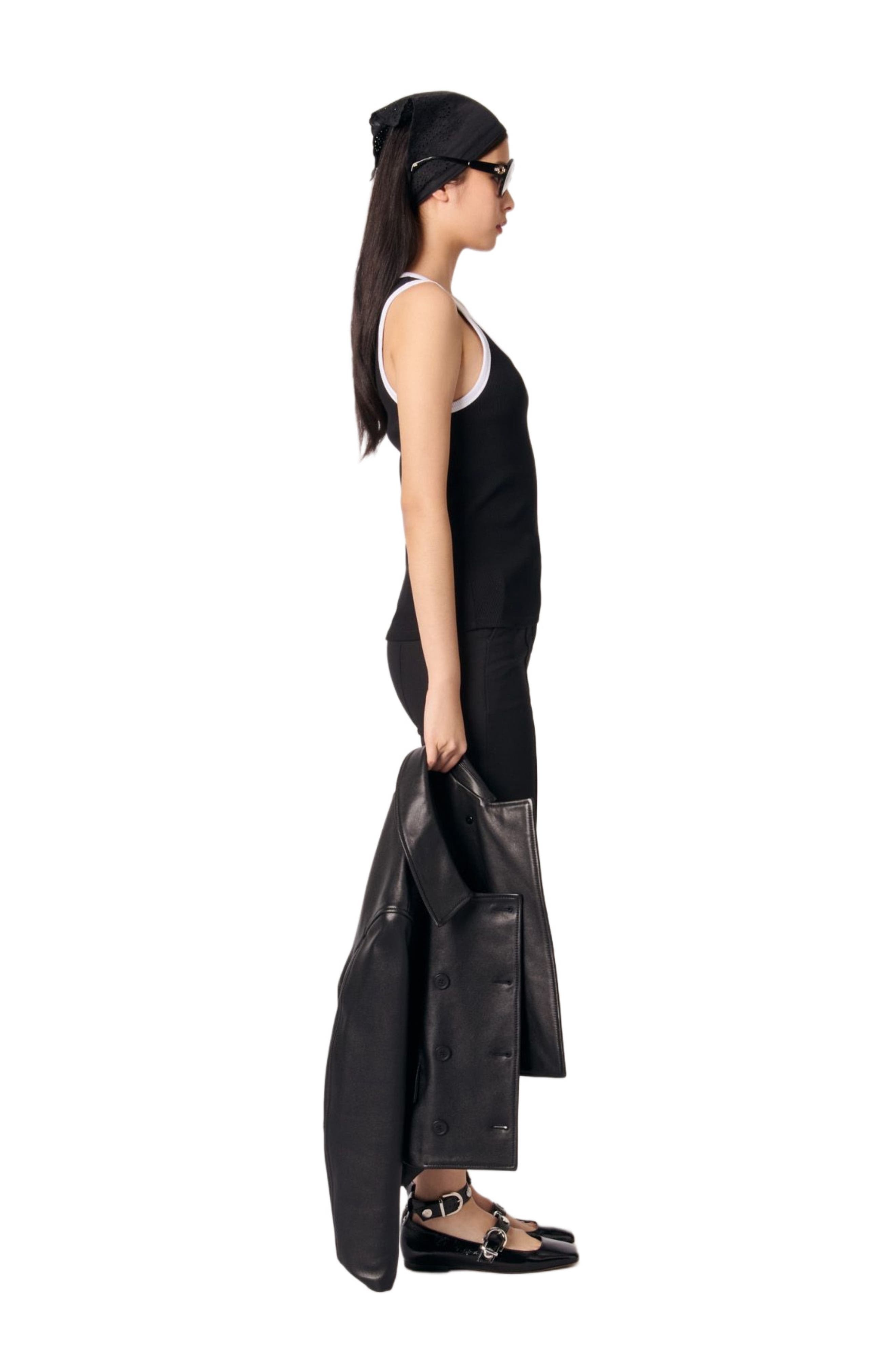 maje Ribbed vest top in Black /White at Nordstrom - 3