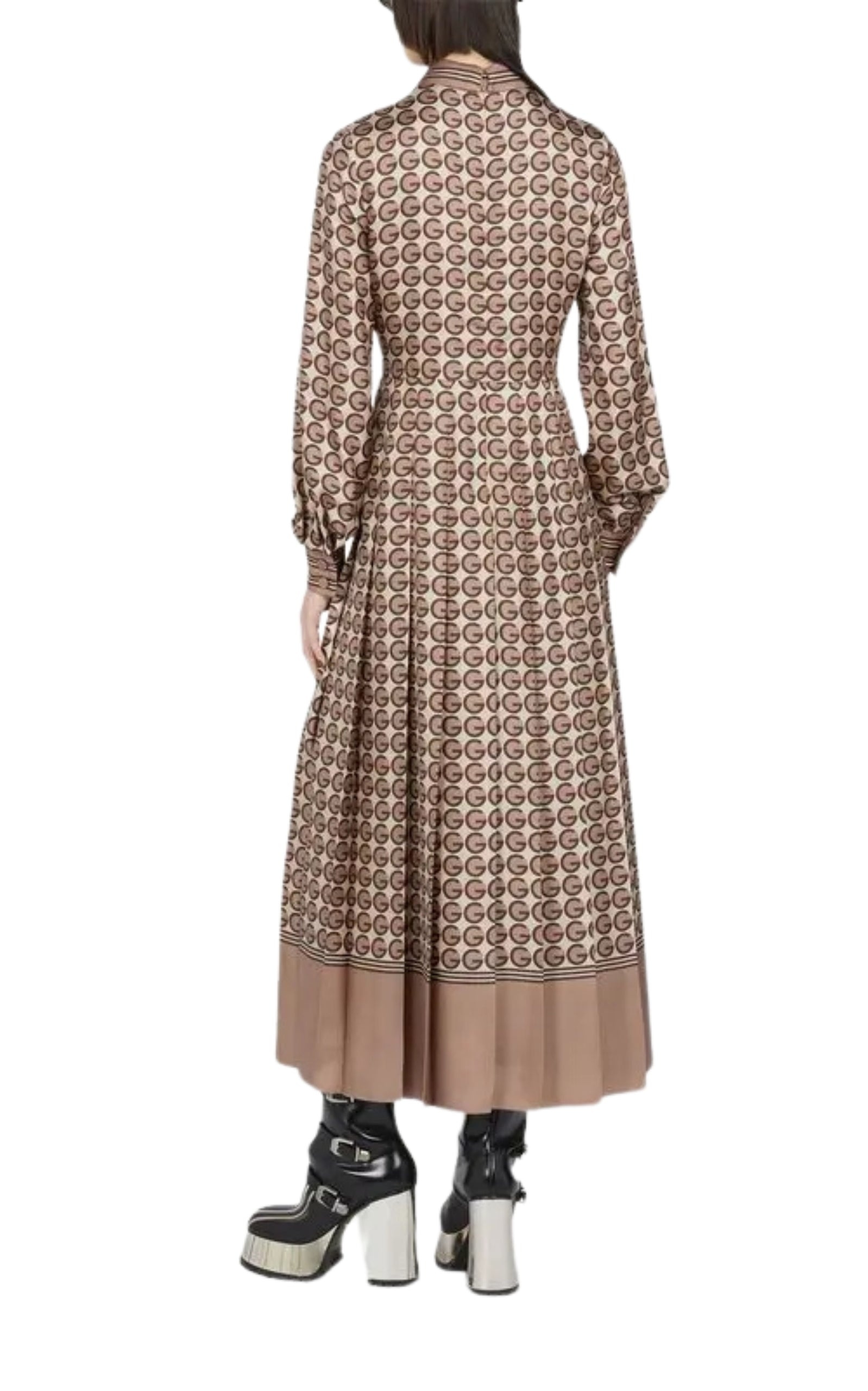 Round G Printed Silk Shirt Dress - 4
