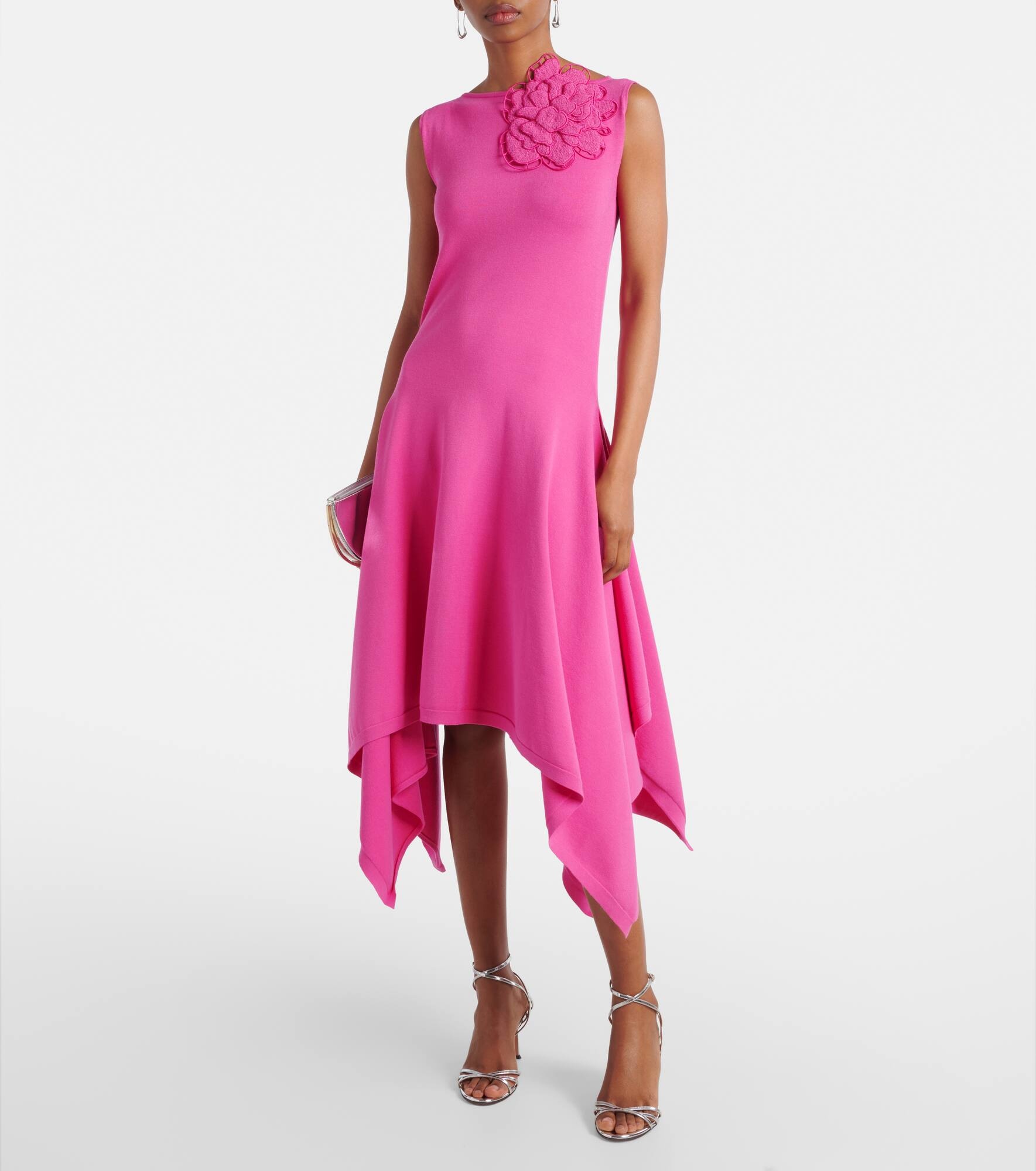 Floral-appliqué asymmetric cocktail dress - 2