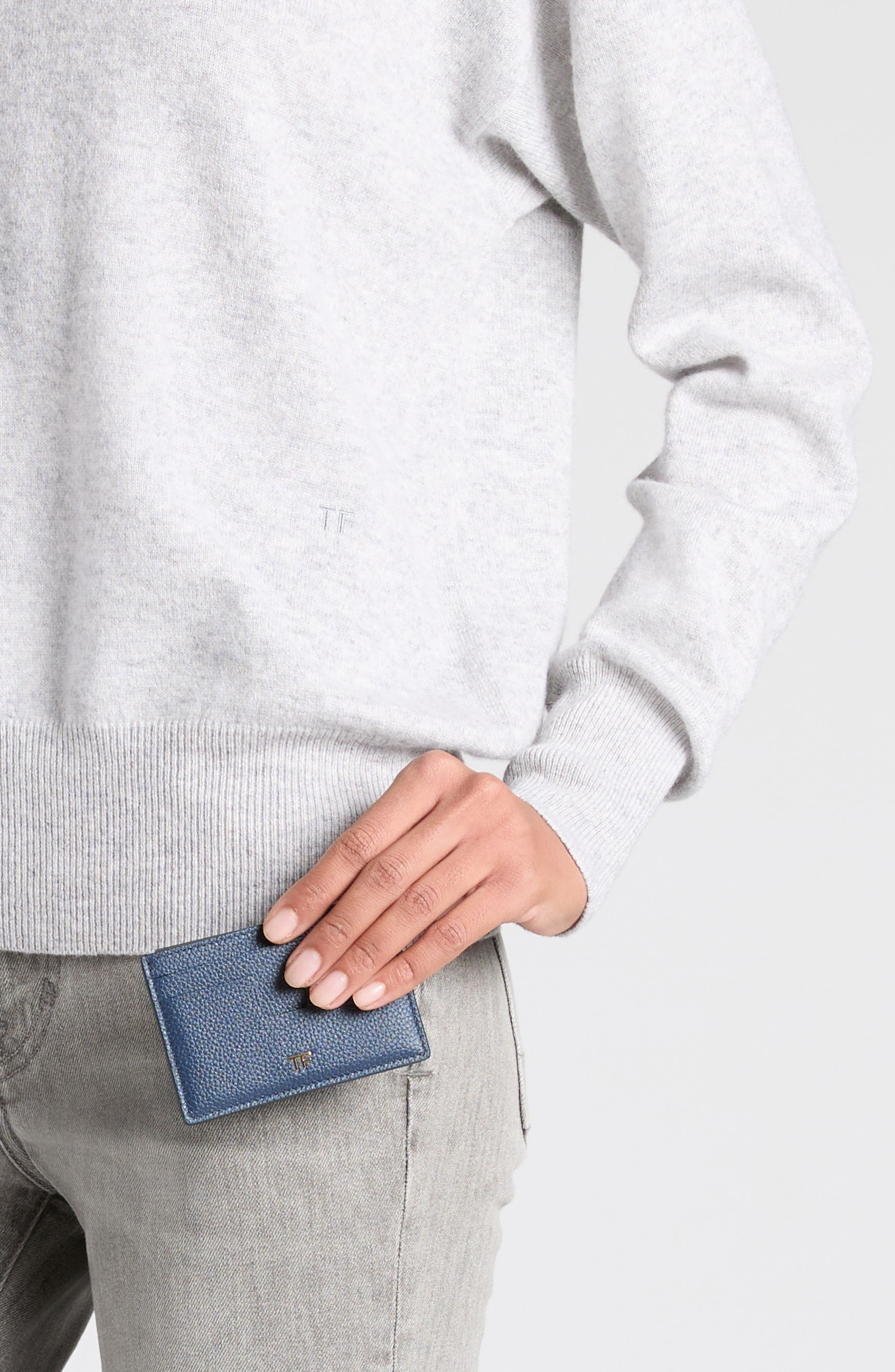TOM FORD Grained Leather Card Holder in 1L087 Denim Blue at Nordstrom - 3
