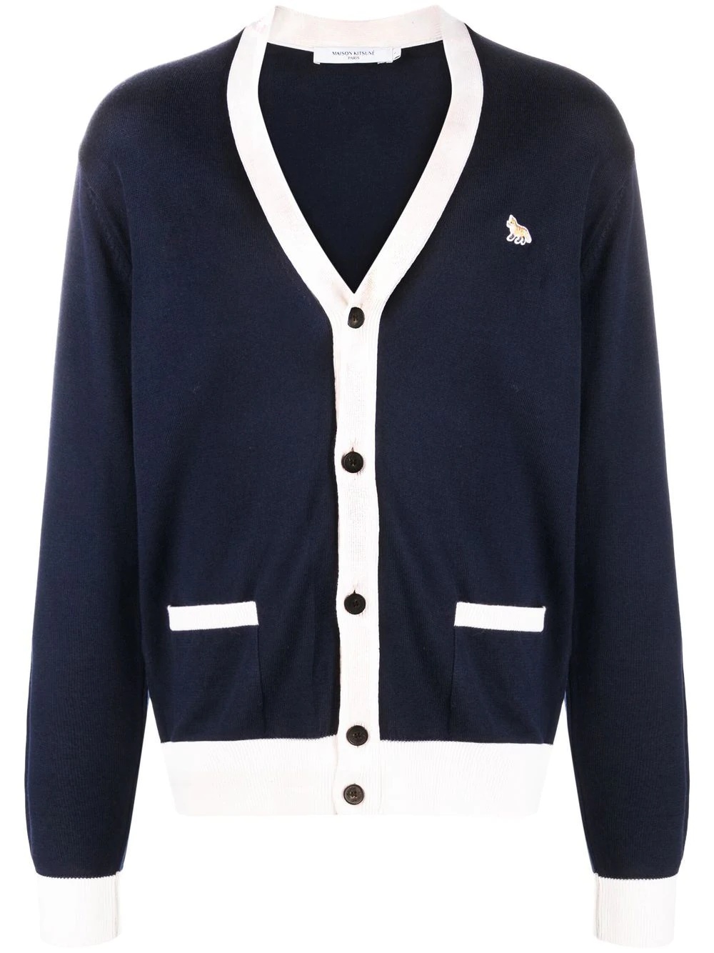 logo-patch wool cardigan - 1