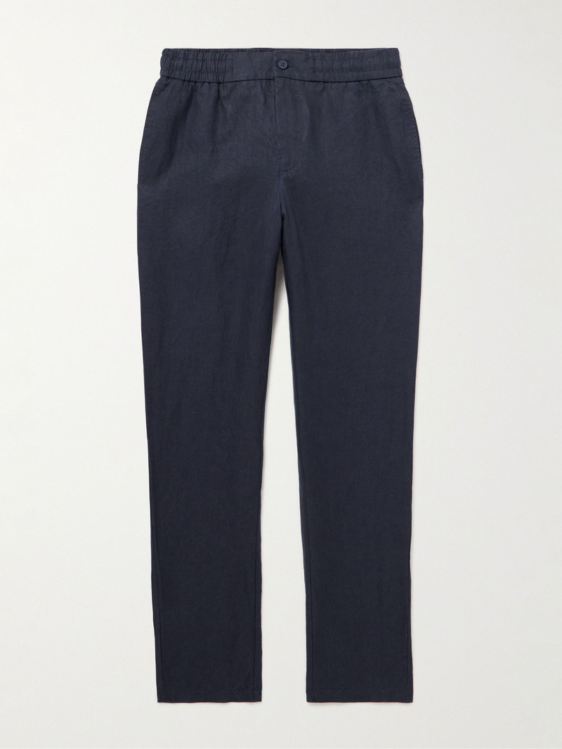 Cornell Slim-Fit Straight-Leg Washed Linen Trousers Navy 1