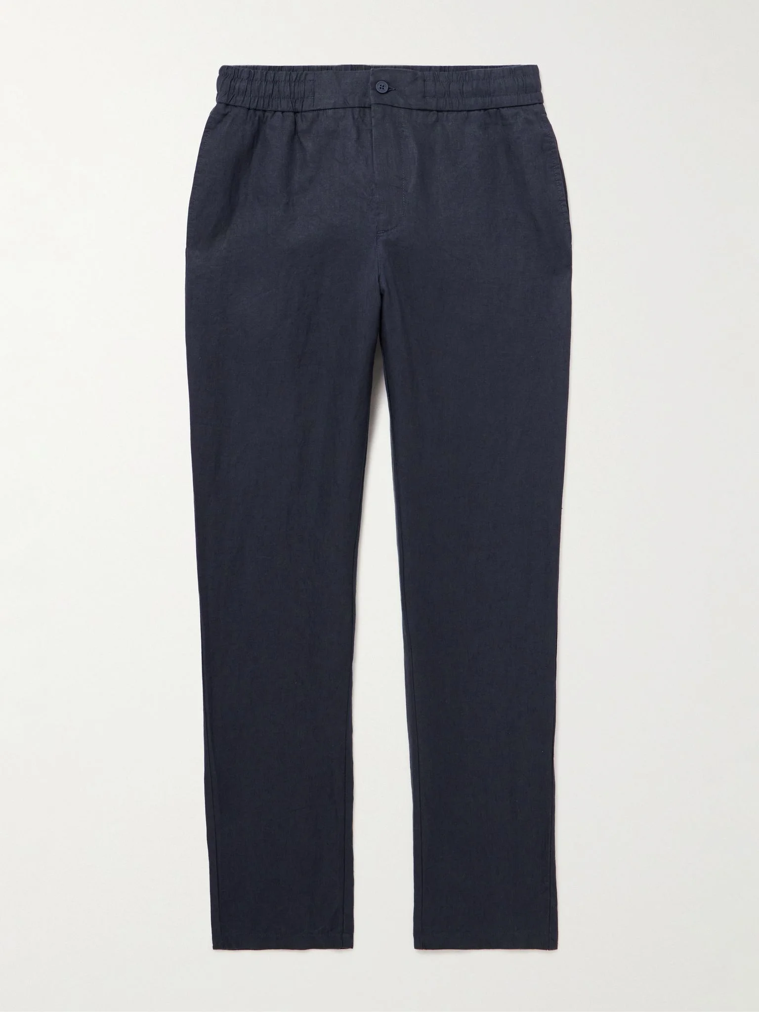 Cornell Slim-Fit Straight-Leg Washed Linen Trousers Navy - 1