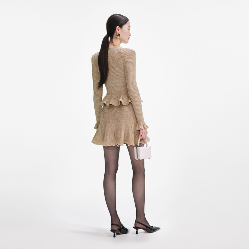 self-portrait Gold Lurex Peplum Knit Mini Dress outlook