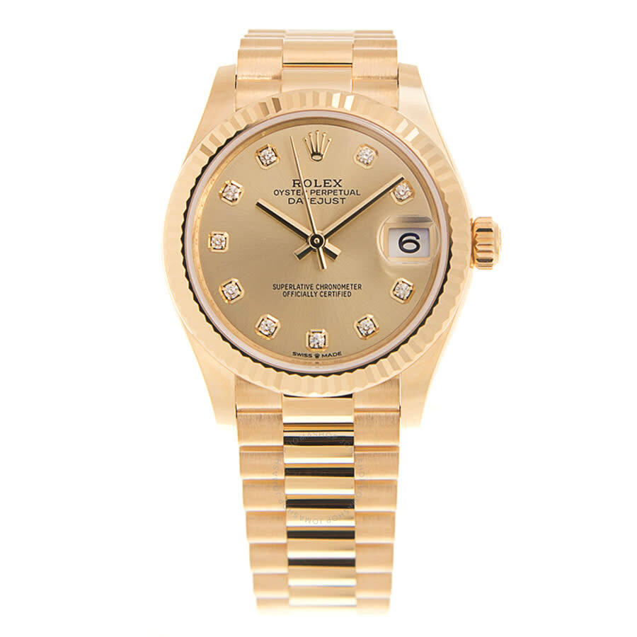 Rolex Datejust 31 Champagne Diamond Dial Ladies 18kt Yellow Gold President Watch 278278CDP - 3